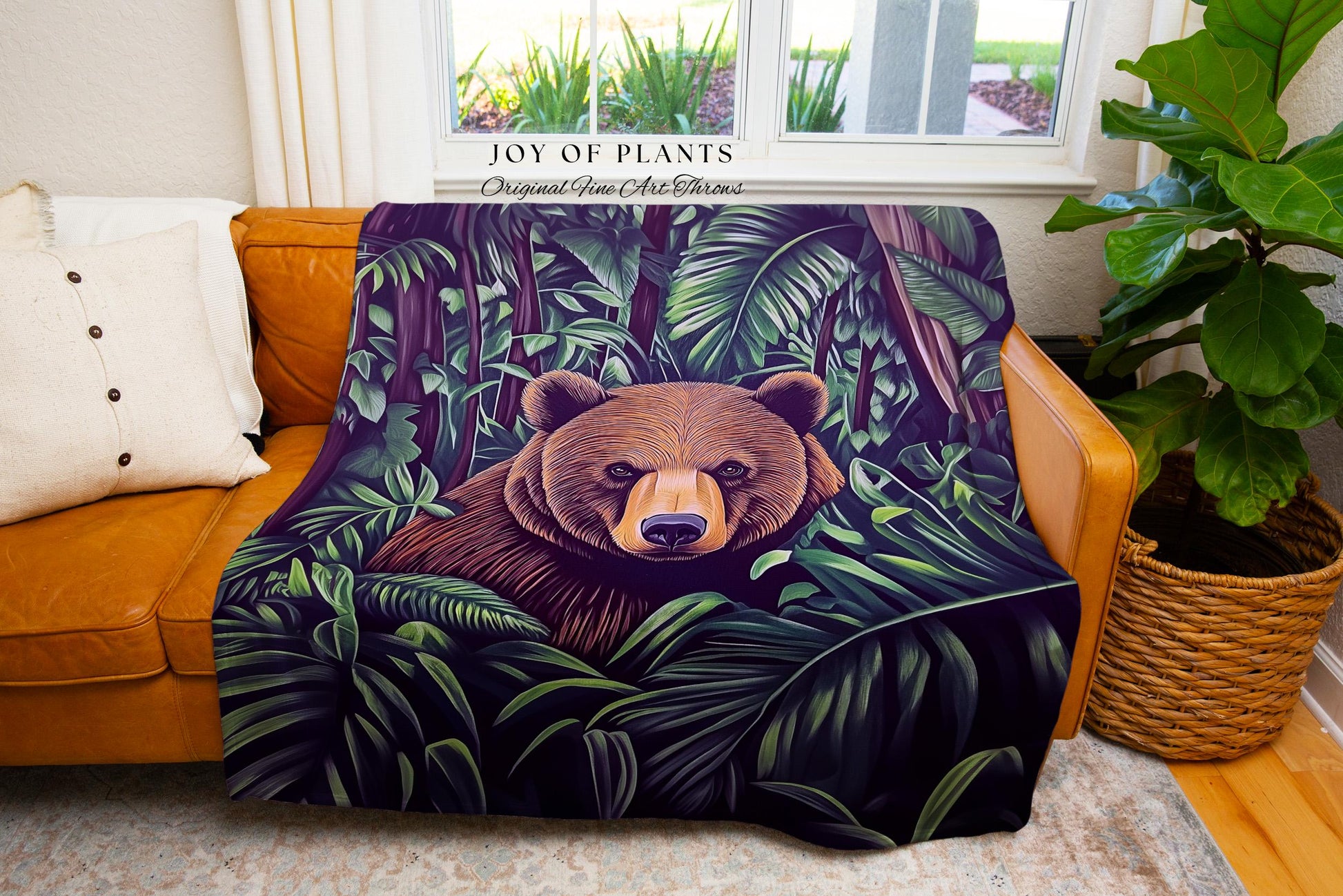 Woodsy Bear Woven Coverlet Maximalist | Woven Fringe Blanket Tapestry Dark Woodland Cottagecore Bear Lover Ethereal Indie Folklore Throw |