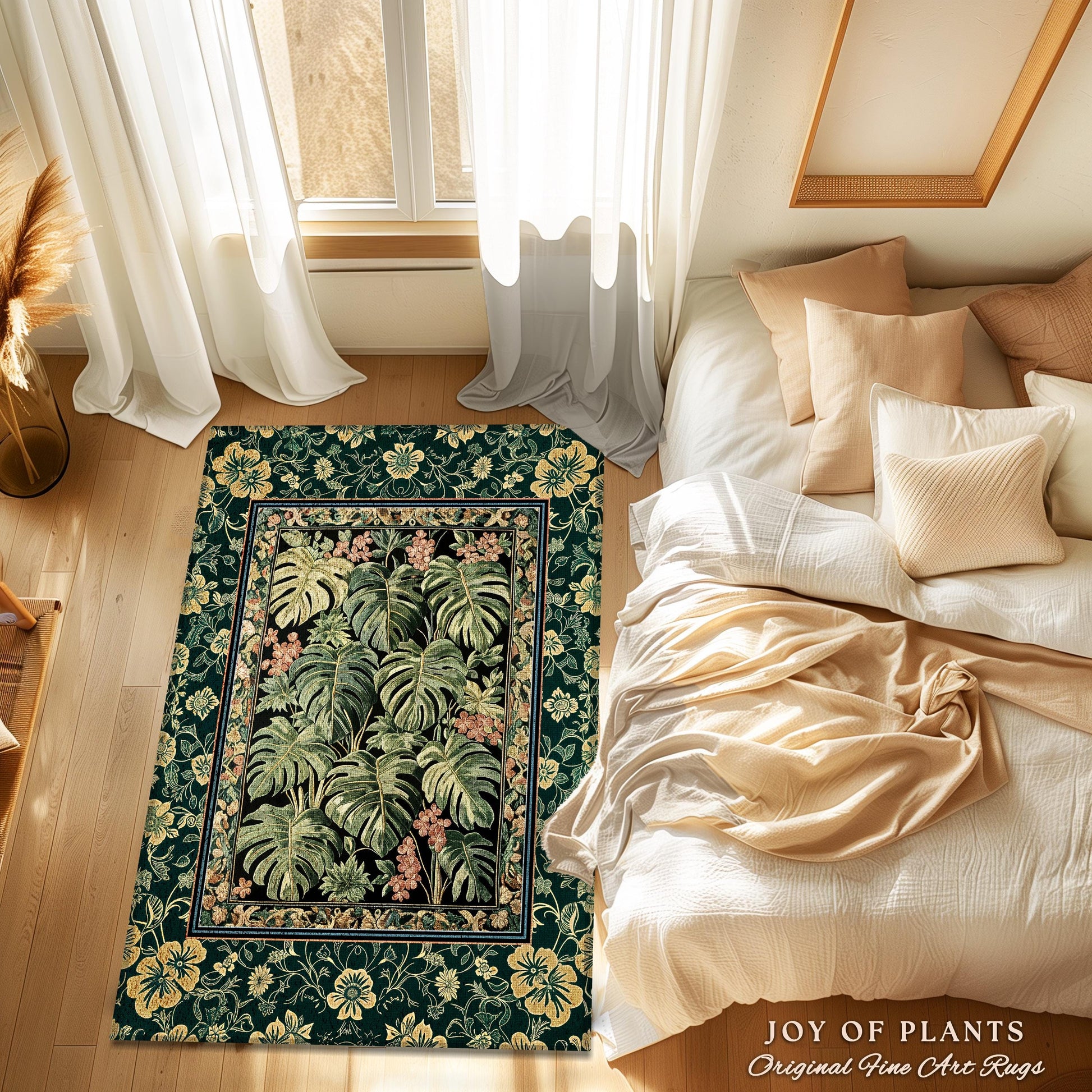 Emerald Elegance Jungle Accent Rug | Botanical Aesthetic Monstera Deliciosa Greenhouse Statement Rug Tropical Plants Green Moody Jungle Vibe