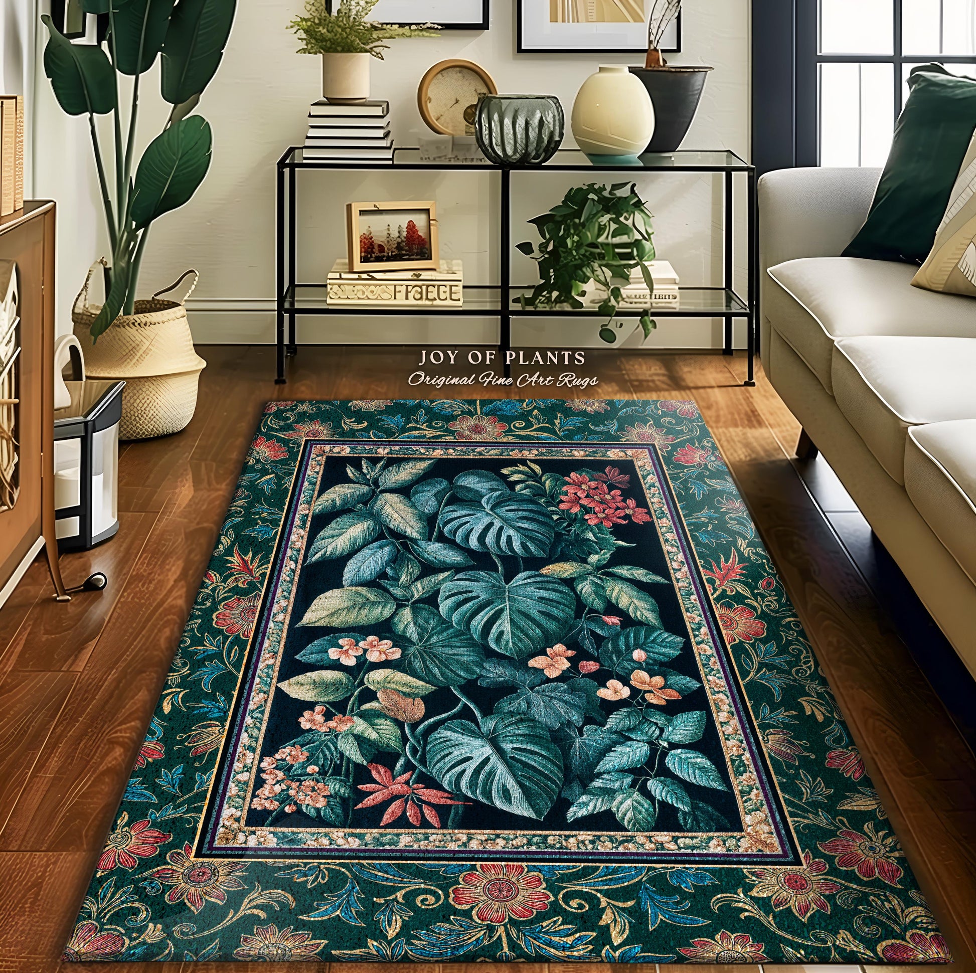 Retro Tropical Bedroom Area Rug | Jungle Nursery Vintage Botanical Accent Rug Woodland Enchantment Tropical Statement Rug Vintage Maximalist