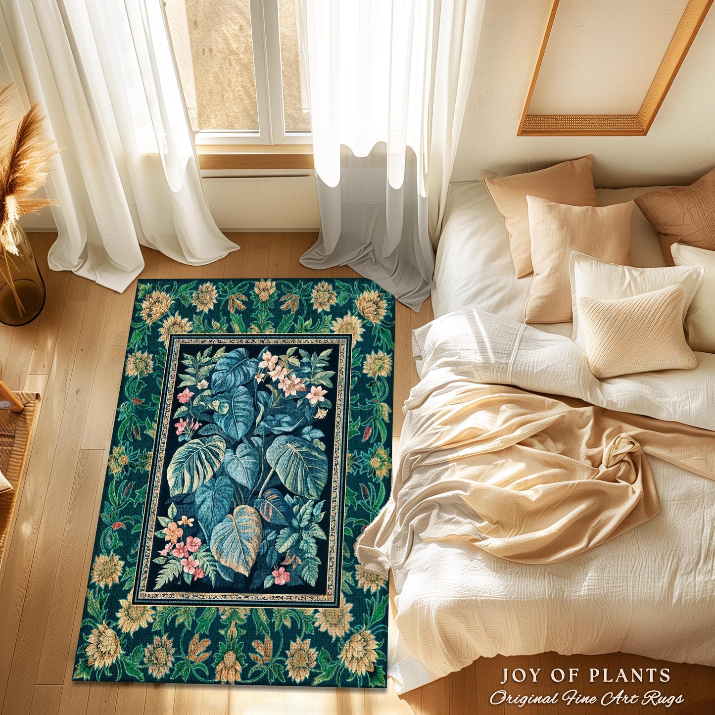 Mystic Foliage Maximalist Statement Rug | Whimsical Greenery Retro 90s Tropical Bedroom Area Rug Jungle Monstera Botanical Accent Rug Boho