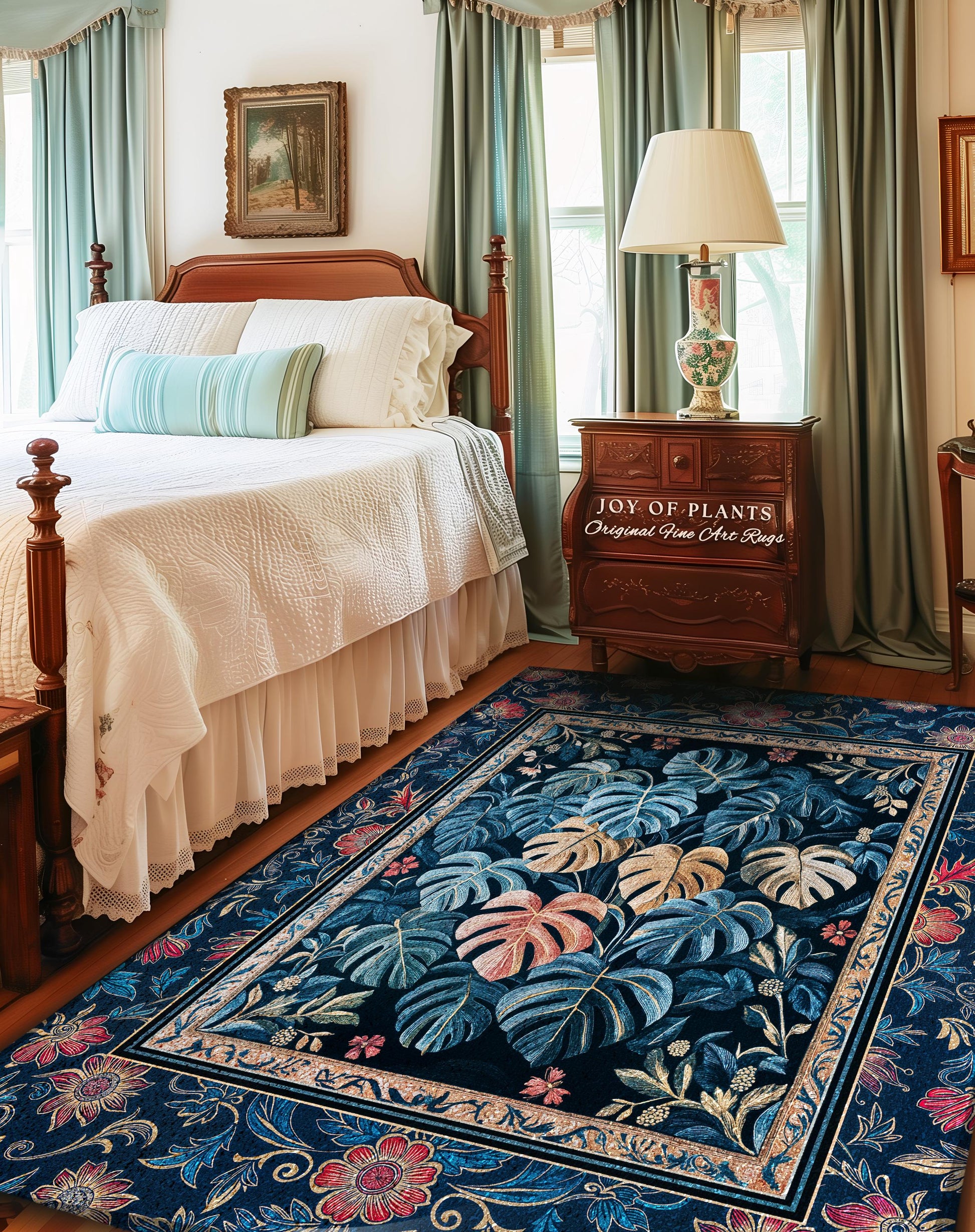 Bohemian Aesthetic Maximalist Rug | Dark Botanical Elegant Statement Rug Woodland Decor Houseplant Love Moody Jungle Vibe Monstera Area Rug