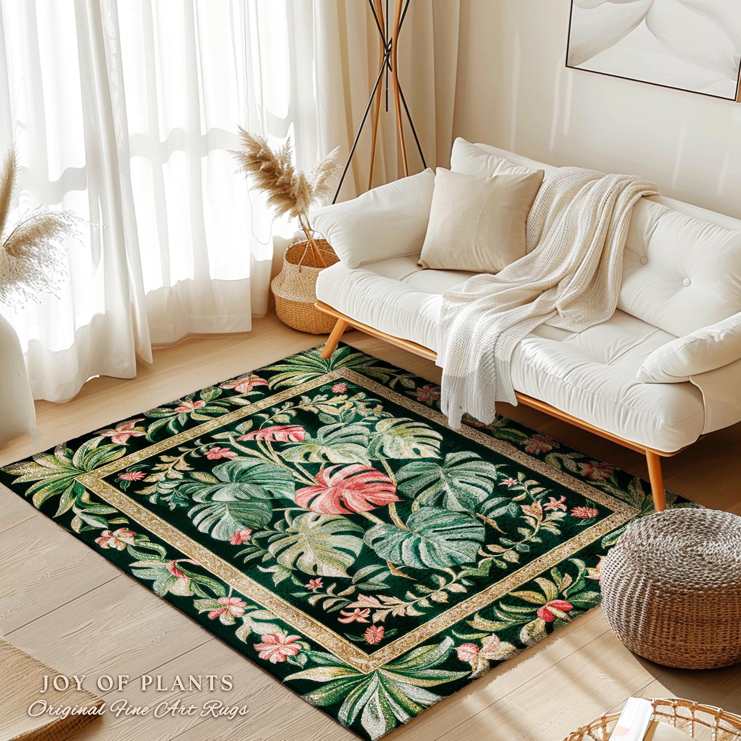 Eclectic Botanicals Statement Rug | Whimsical Home Aesthetic Monstera Deliciosa Tropical Greenhouse Area Rug Plant Lover Colorful Greenery |