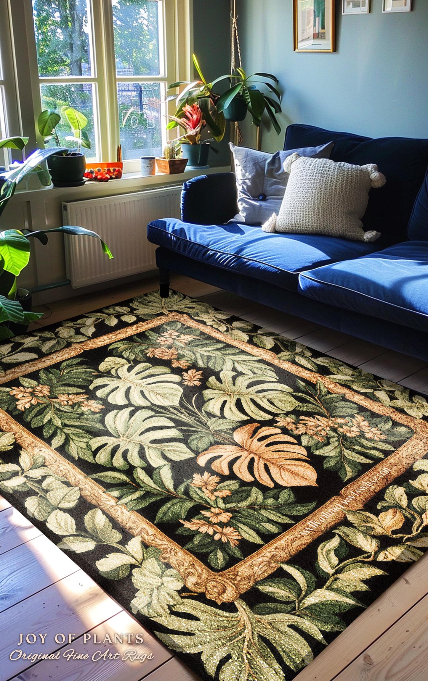 Bold Botany Greenhouse Rug | Multicolored Statement Rug Ethereal Botanicals Houseplant Aesthetic Swiss Cheese Plant Area Rug Indie Bedroom