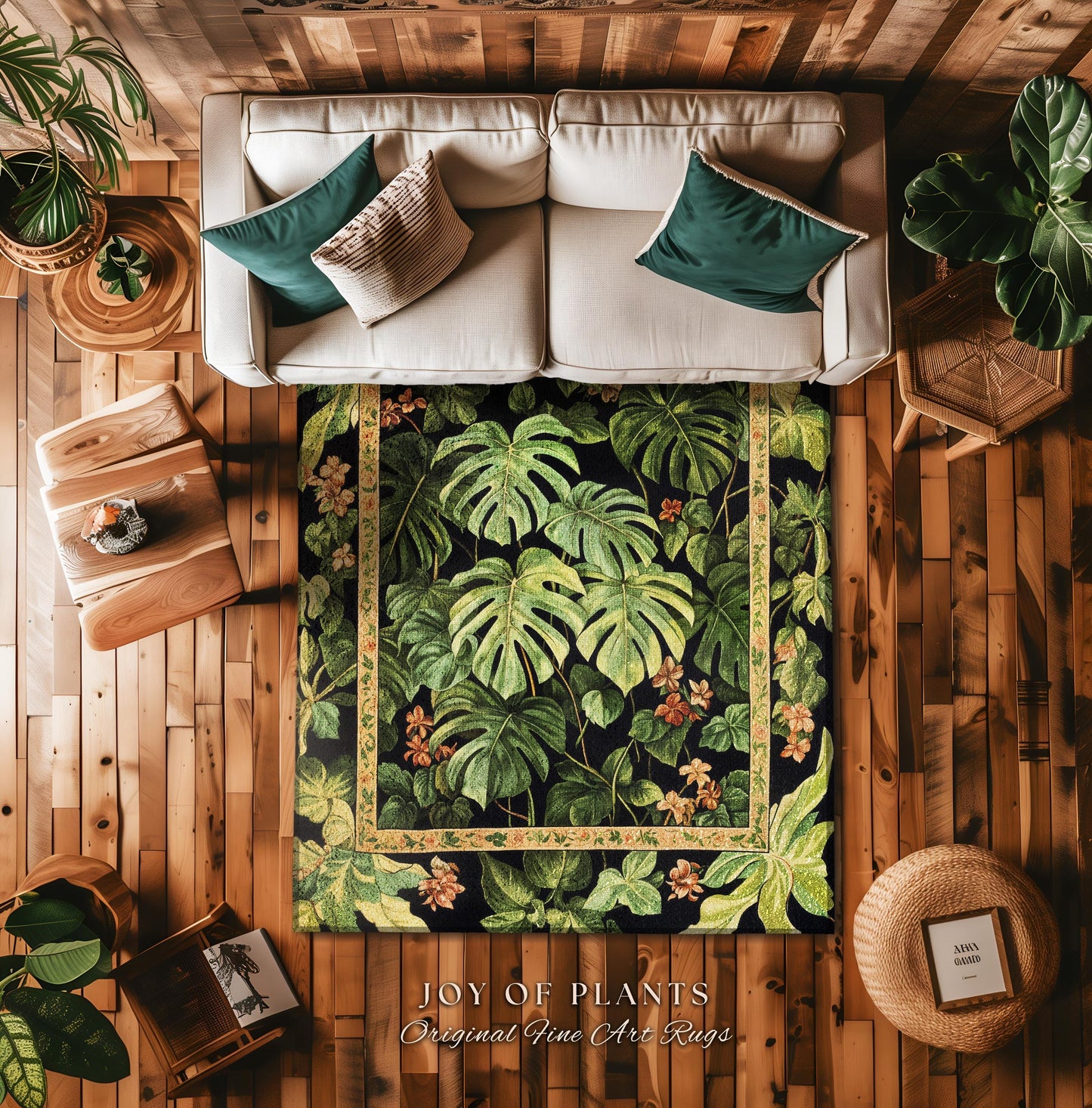 Plant Lover Botanical Area Rug | Exotic Foliage Tropical Cottagecore Jungle Theme Statement Rug Elegant Botanical Monstera Houseplant Decor