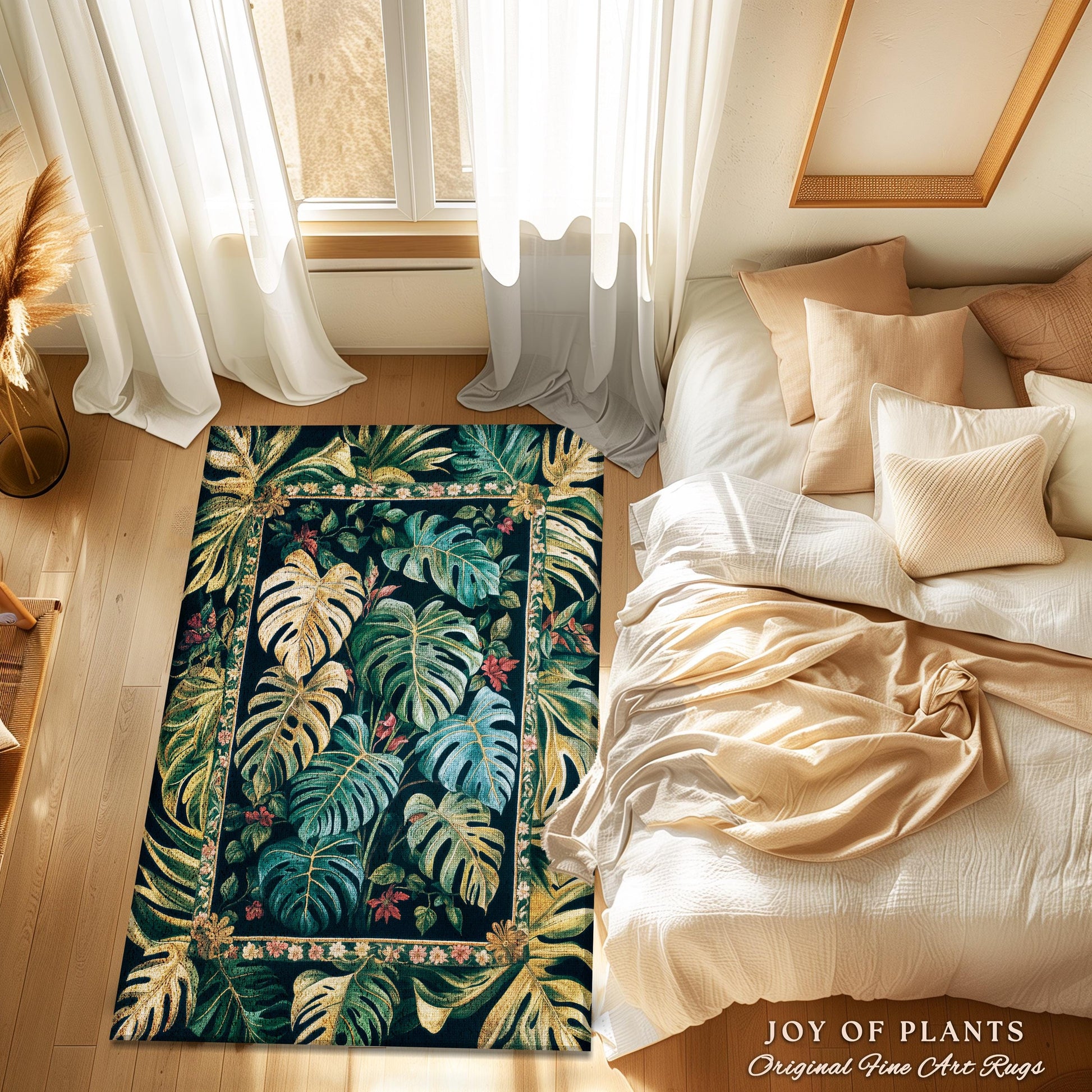 Jungle Inspired Monstera Rug | Maximalist Jungle Bedroom Vintage Tropical Houseplant Lover Accent Rug Woodland Statement Rug Plant Themed |