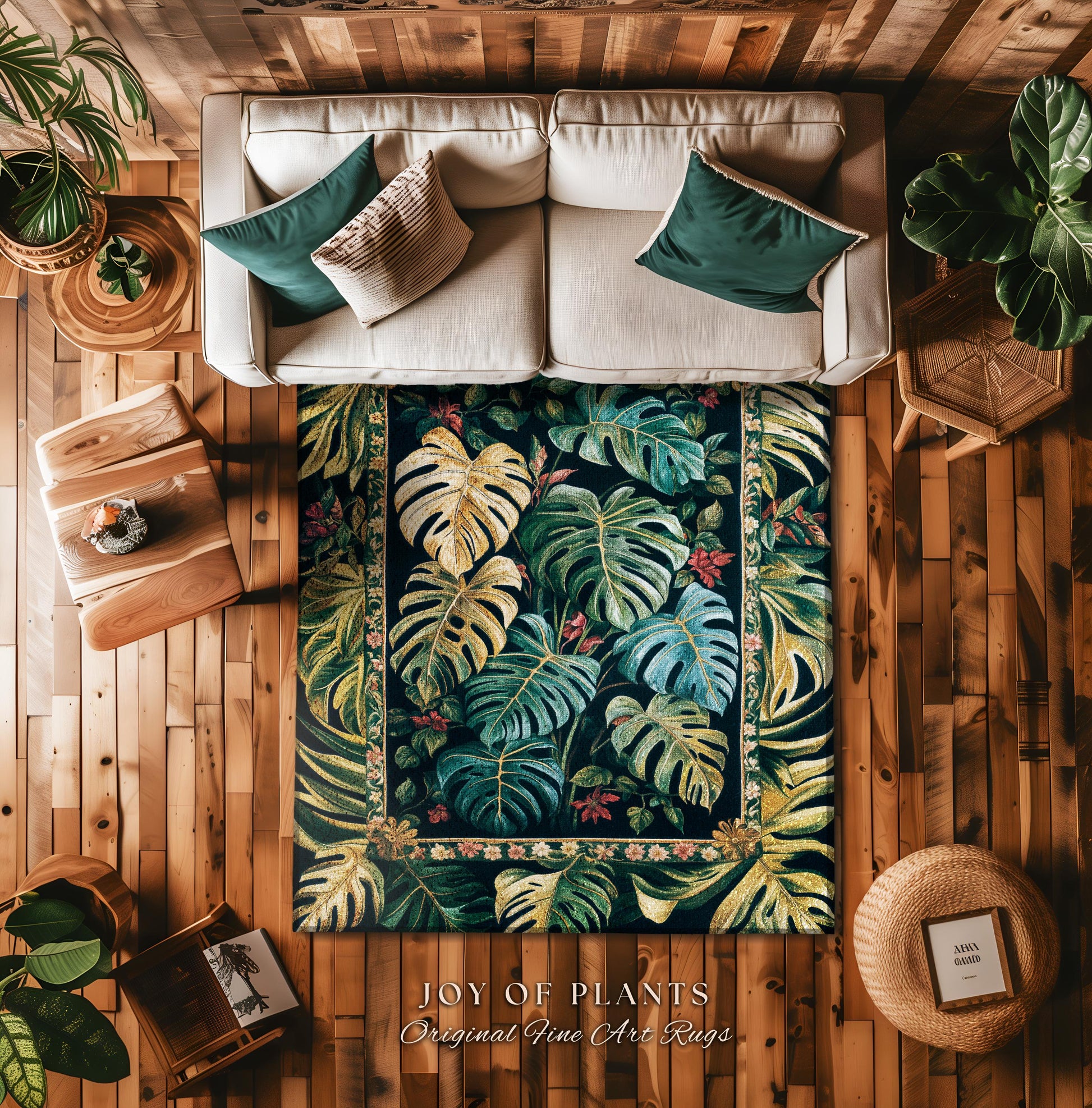 Jungle Inspired Monstera Rug | Maximalist Jungle Bedroom Vintage Tropical Houseplant Lover Accent Rug Woodland Statement Rug Plant Themed |