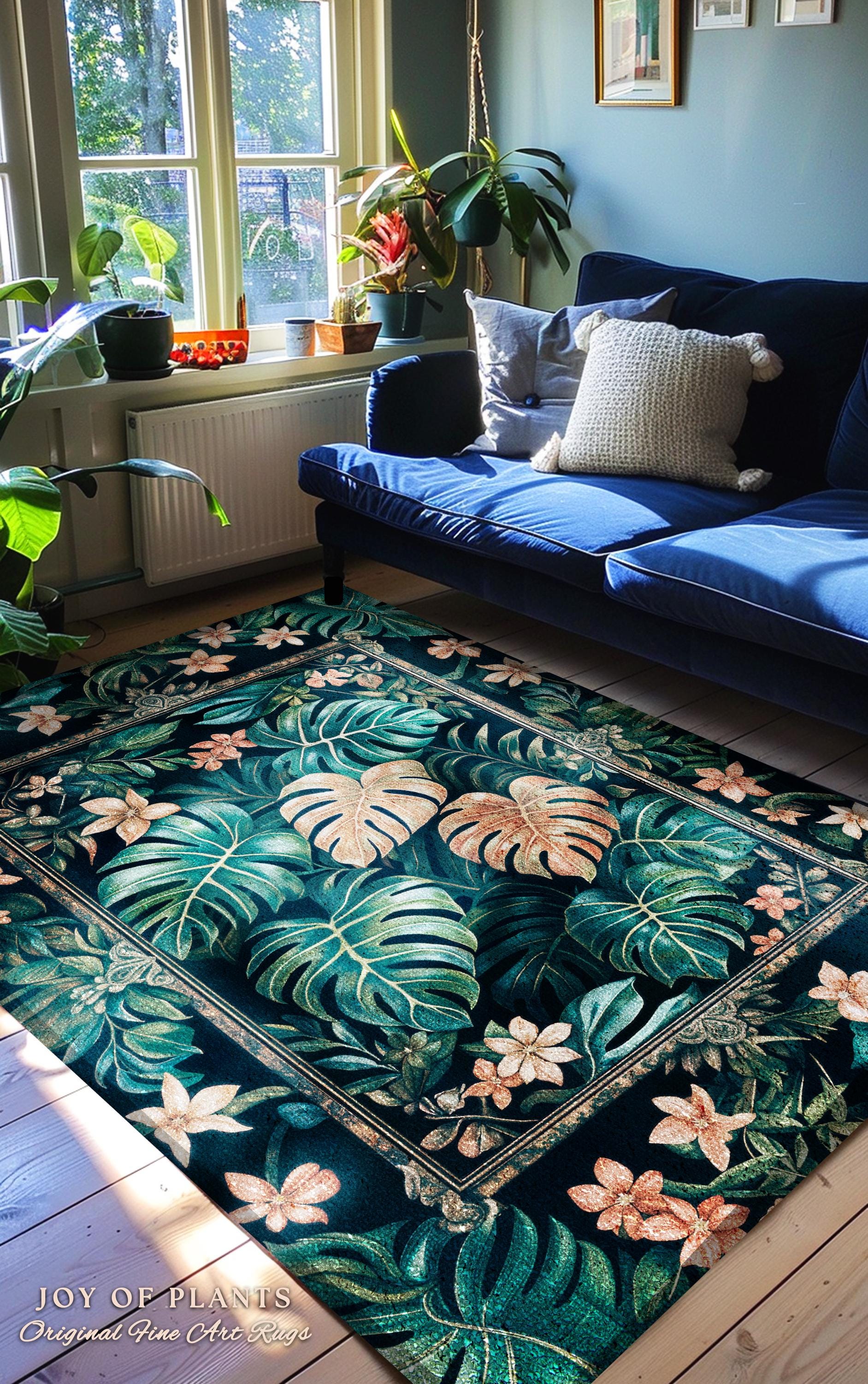 Monstera Greenhouse Accent Rug | Elegant Greenery Botanical Maximalist Bedroom Tropical Houseplant Lover Accent Rug Cottagecore Bright Color