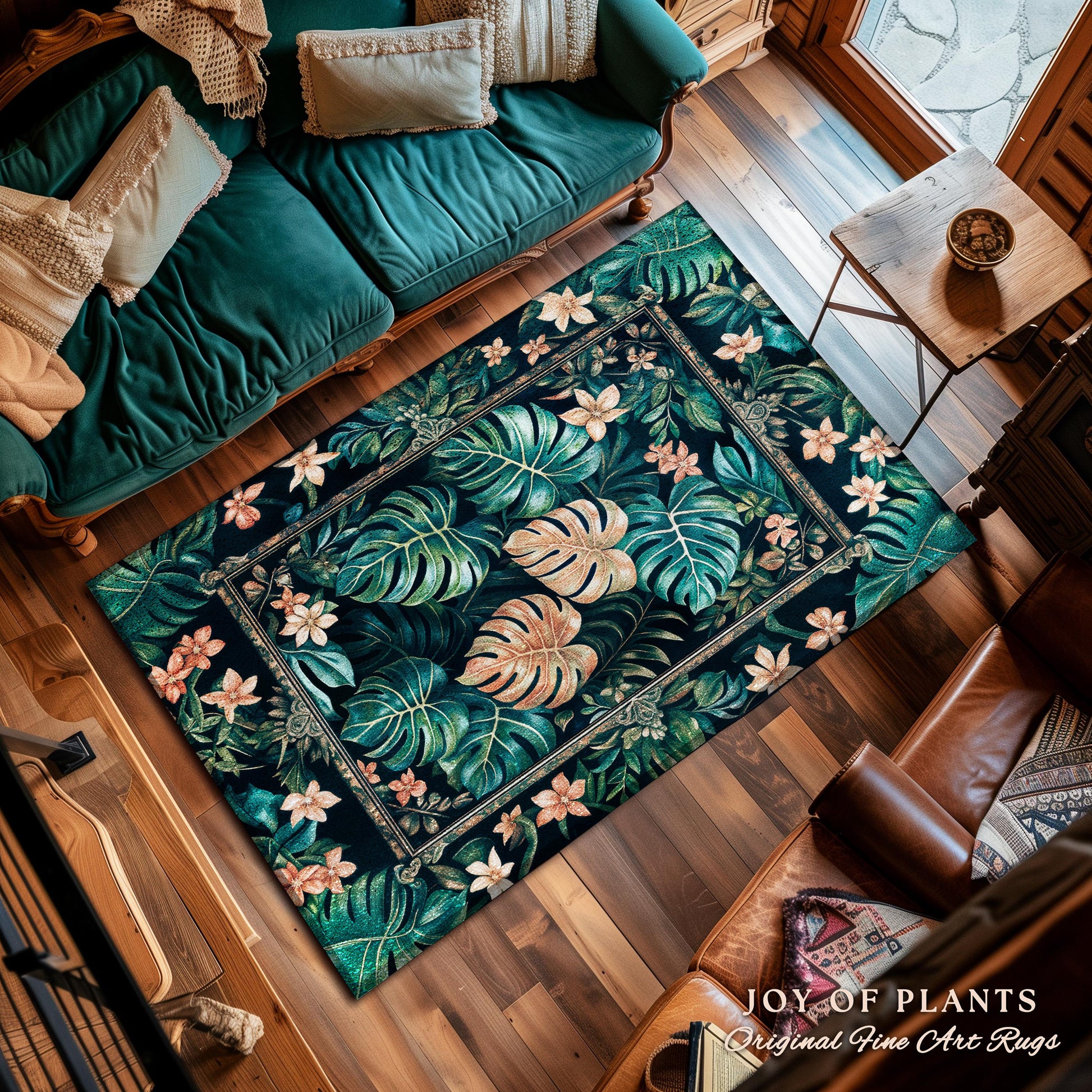 Monstera Greenhouse Accent Rug | Elegant Greenery Botanical Maximalist Bedroom Tropical Houseplant Lover Accent Rug Cottagecore Bright Color