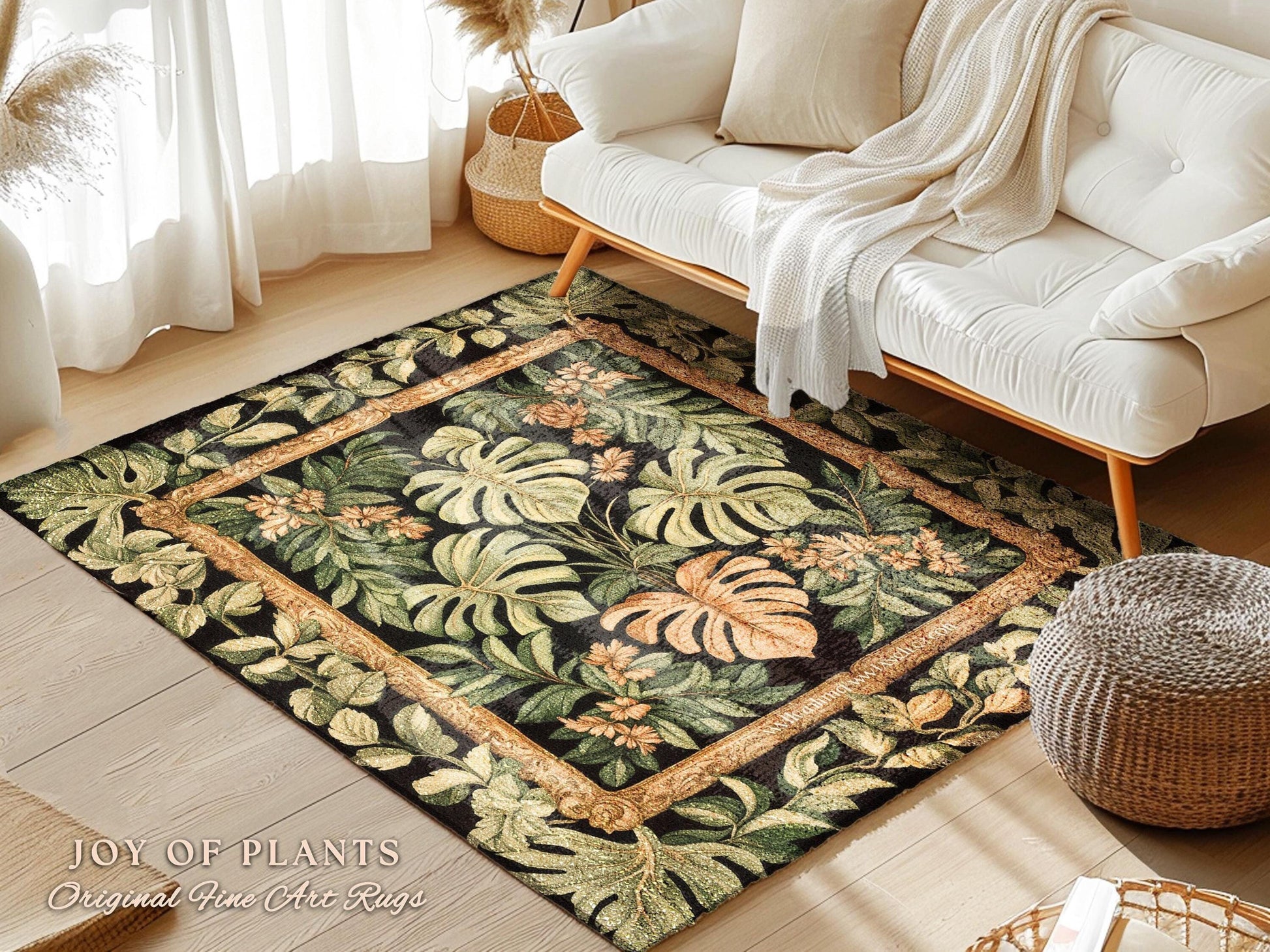 Bold Botany Greenhouse Rug | Multicolored Statement Rug Ethereal Botanicals Houseplant Aesthetic Swiss Cheese Plant Area Rug Indie Bedroom