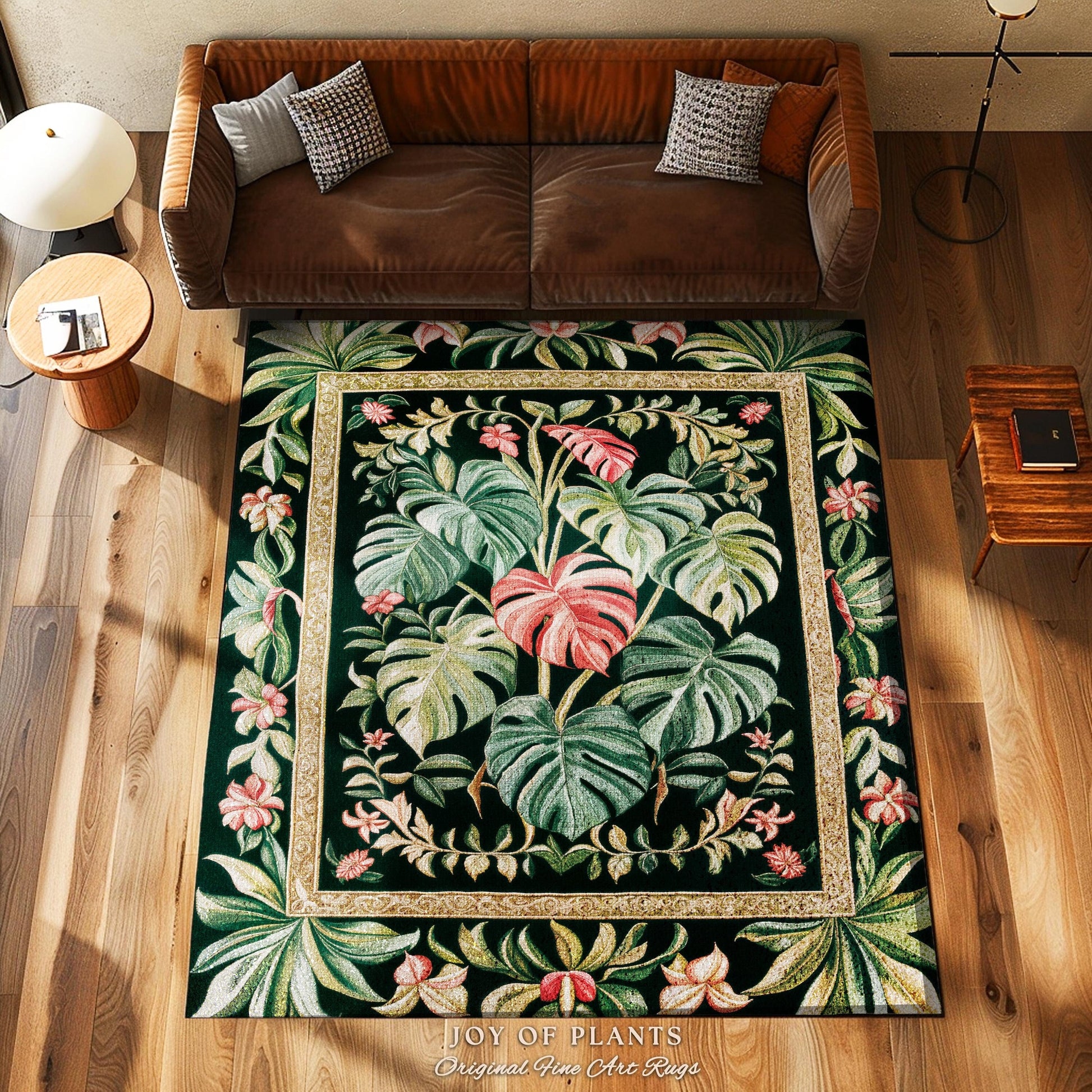 Eclectic Botanicals Statement Rug | Whimsical Home Aesthetic Monstera Deliciosa Tropical Greenhouse Area Rug Plant Lover Colorful Greenery |