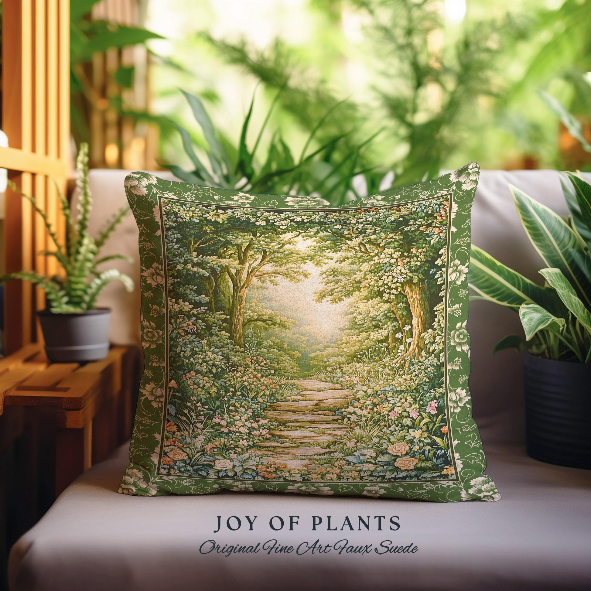 Mystic Garden Fairytale Landscape Tapestry Pillow | Fairycore Woodland Nature Lover Book Nook Cushion Cozy Earthy Home Decor Whimsical |