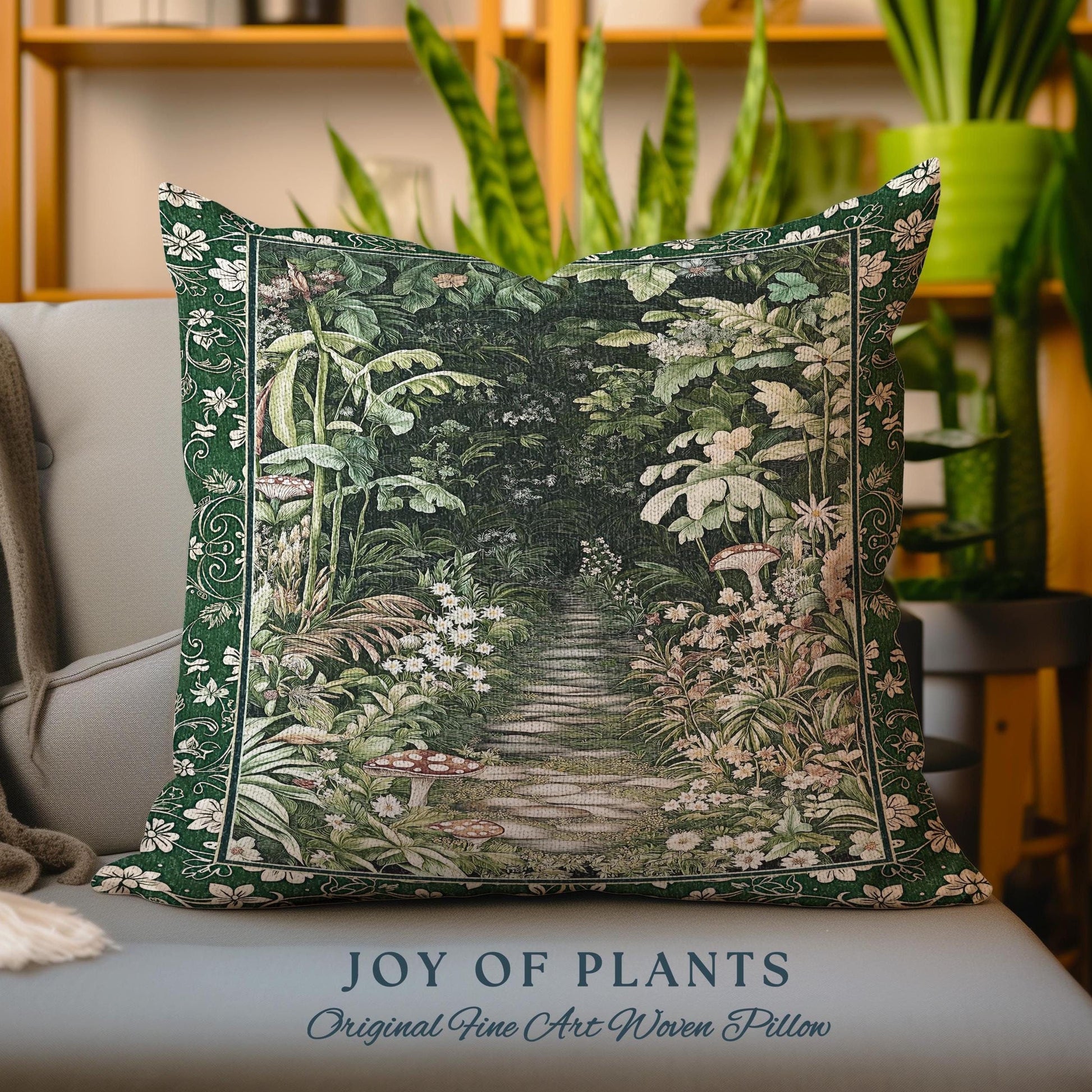 Soft Green Woodland Throw Pillow for Bedroom | Fairycore Woodland Nature Lover Book Nook Cozy Earthy Tapestry Accent Pillow Jungle Whimsical