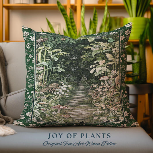 Soft Green Woodland Throw Pillow for Bedroom | Fairycore Woodland Nature Lover Book Nook Cozy Earthy Tapestry Accent Pillow Jungle Whimsical