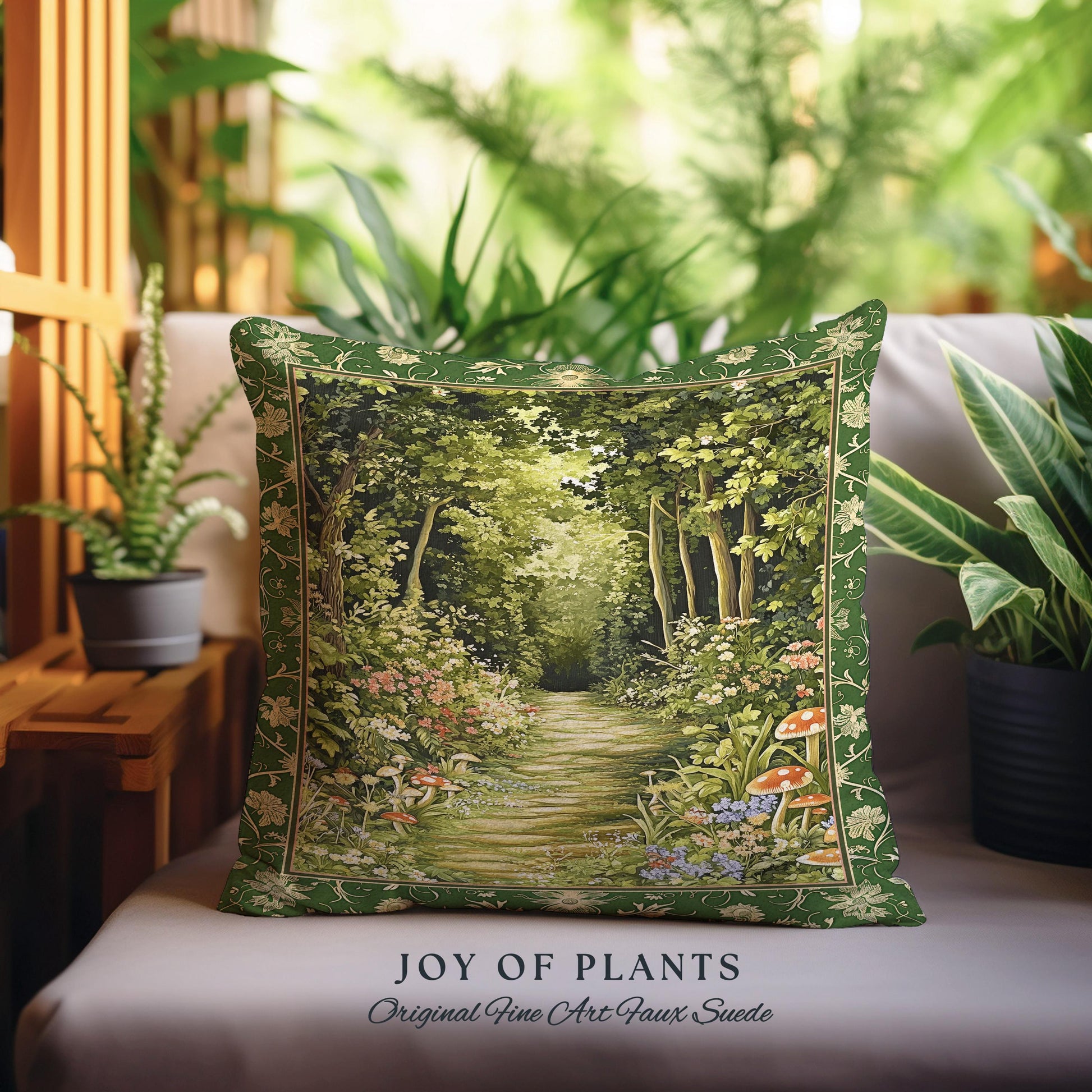 Natural Plants Ethereal Folklore Throw Pillow | Woodland Fairy Inspired Nature Lover Bedroom Cozy Earthy Tapestry Pillow Mystical Floral |
