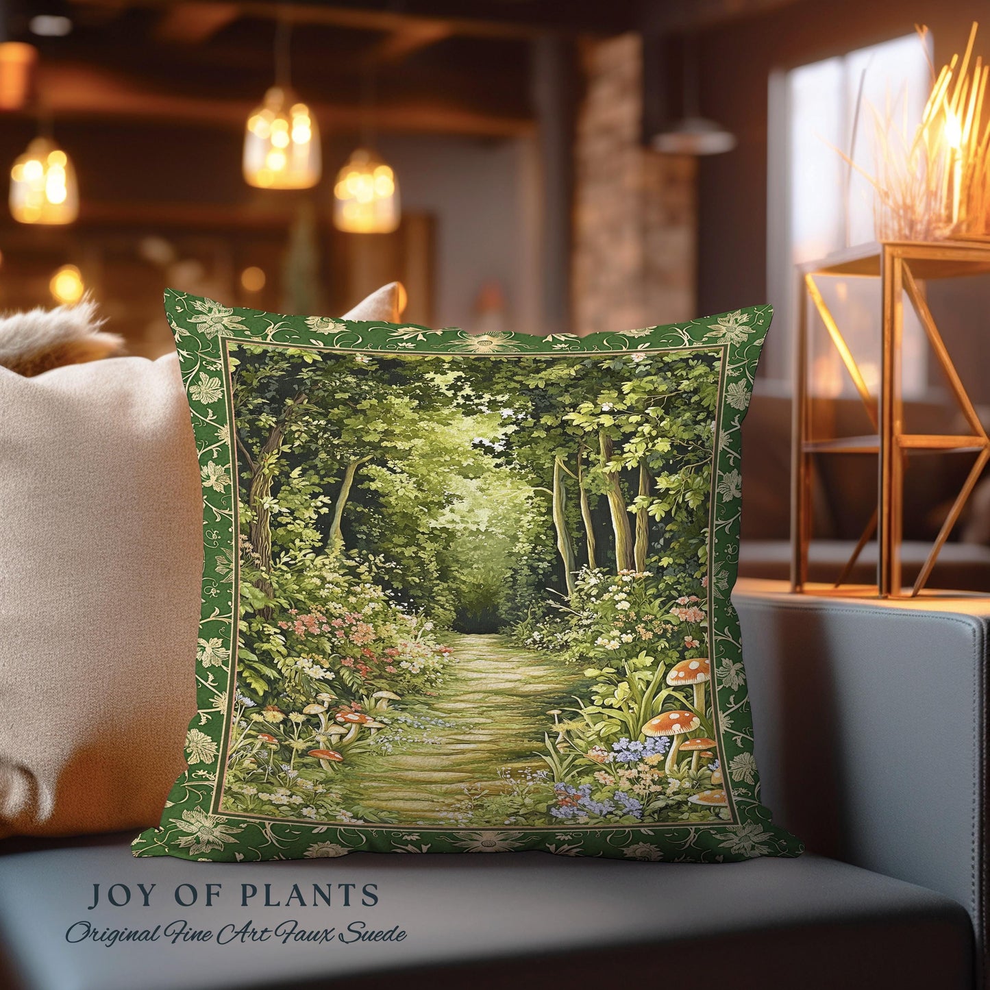 Natural Plants Ethereal Folklore Throw Pillow | Woodland Fairy Inspired Nature Lover Bedroom Cozy Earthy Tapestry Pillow Mystical Floral |