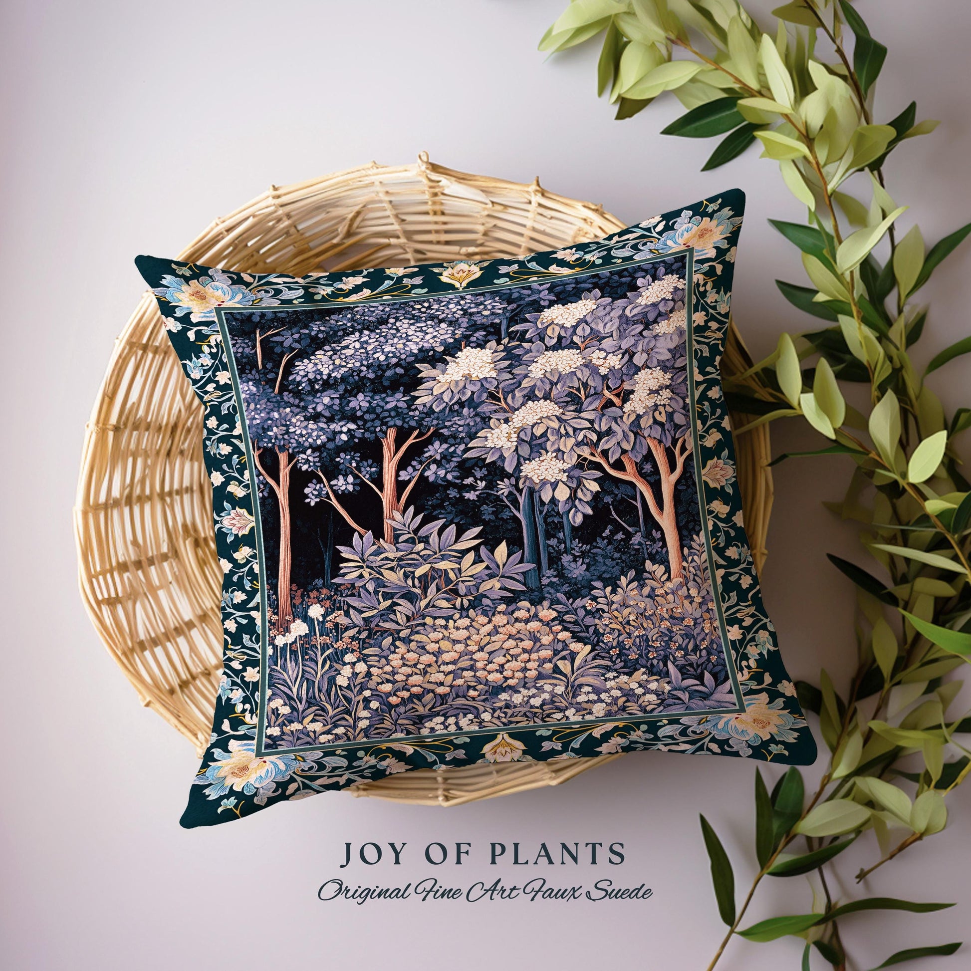 Fairycore Aesthetic Botanical Tapestry Pillow Dark Academia Lavender Purple Nature Inspired Ethereal Woodland Wildflowers Enchanted Cushion