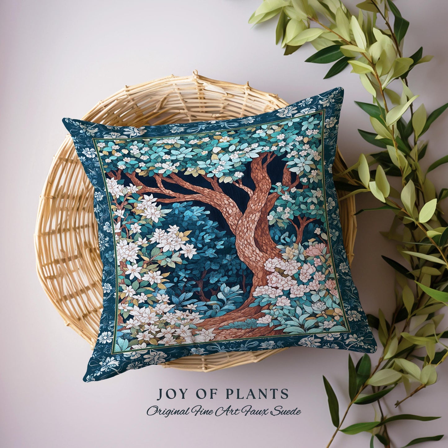 Bohemian Tree Tapestry Pillow Magical Aesthetic Folklore Forest Ethereal Cushion | Nature Inspired Woodland Magic Wildflower Fairycore Decor