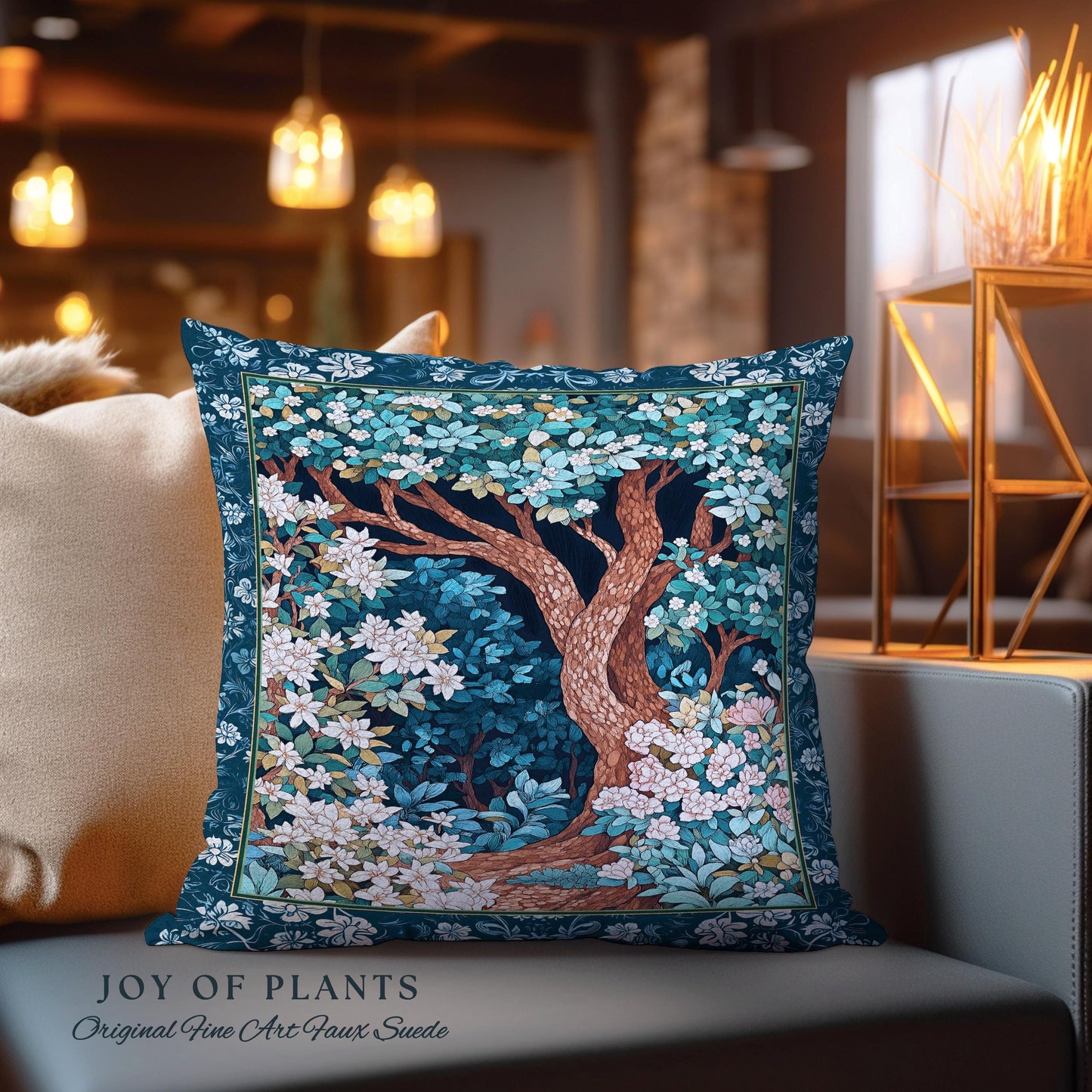 Bohemian Tree Tapestry Pillow Magical Aesthetic Folklore Forest Ethereal Cushion | Nature Inspired Woodland Magic Wildflower Fairycore Decor