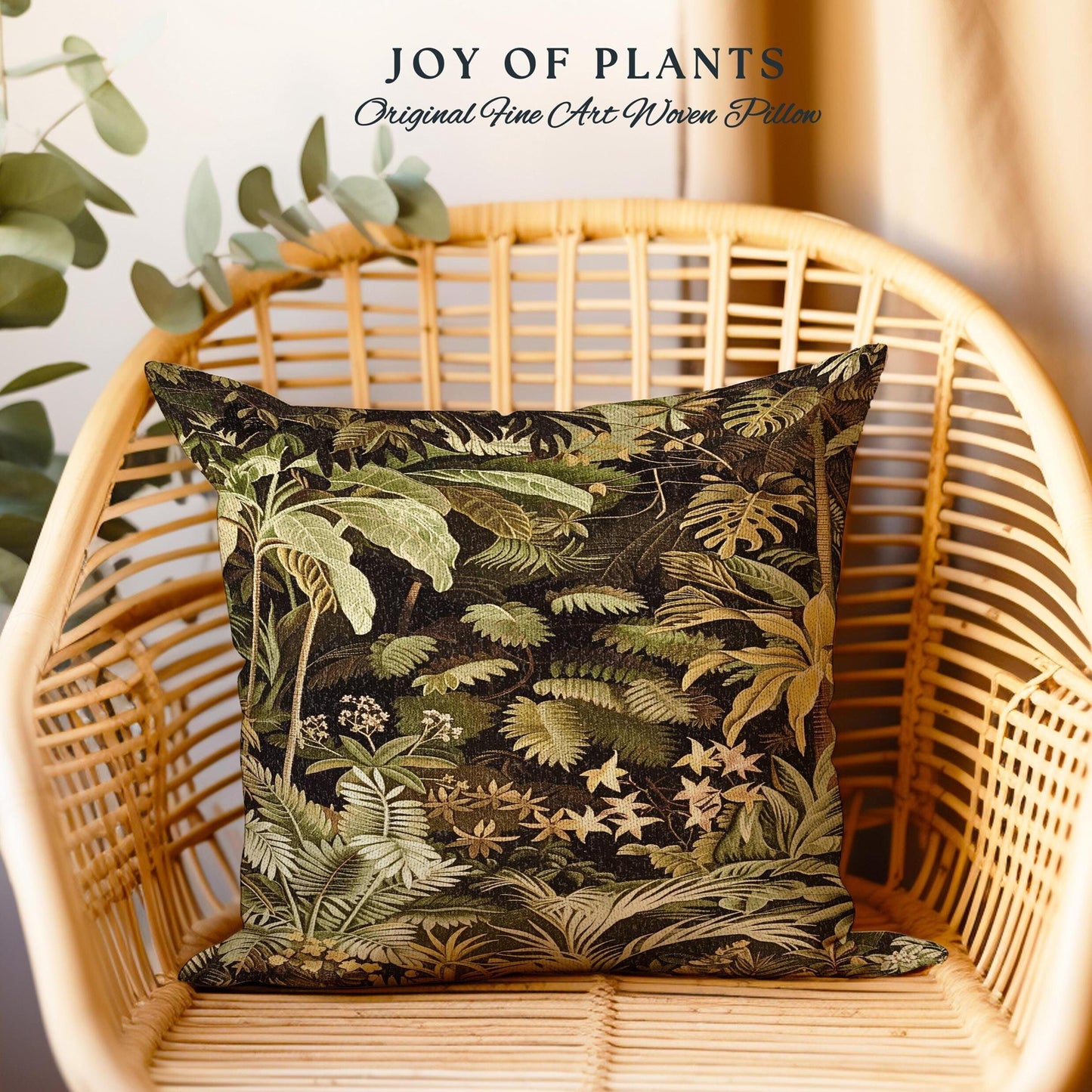 Moody Botanical Jungle Leaves Pillow | Eclectic Green Maximalist Bedroom Decor Whimsigoth Vintage Botanical Nature Living Room Forest Theme