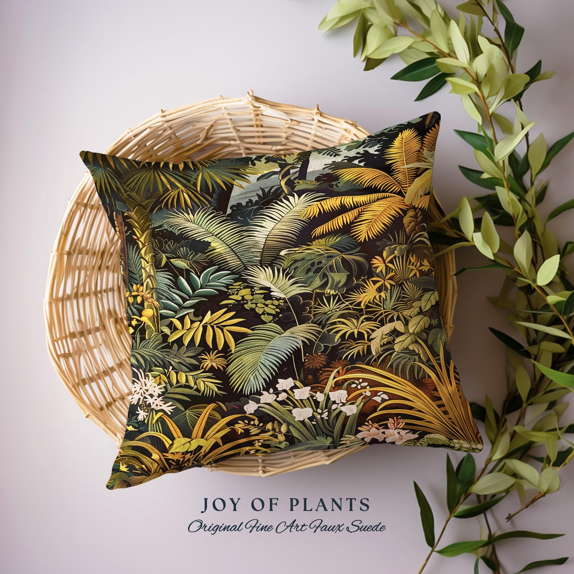 Earthy Colors Tropical Leaves Throw Pillow | Jungle Theme Bedroom Decor Whimsical Botanical Living Room Forest Abstract House Plant Cushion
