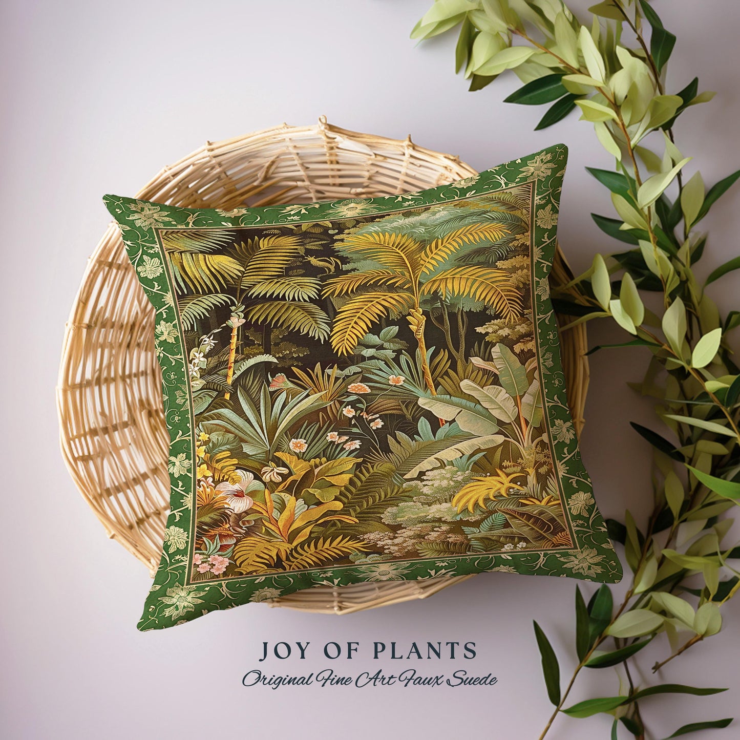 Maximalist Botanical Jungle Throw Pillow | Exotic Leaf Tropical Nature Theme Bedroom Decor Vintage Elegance Living Room Forest Cushion |
