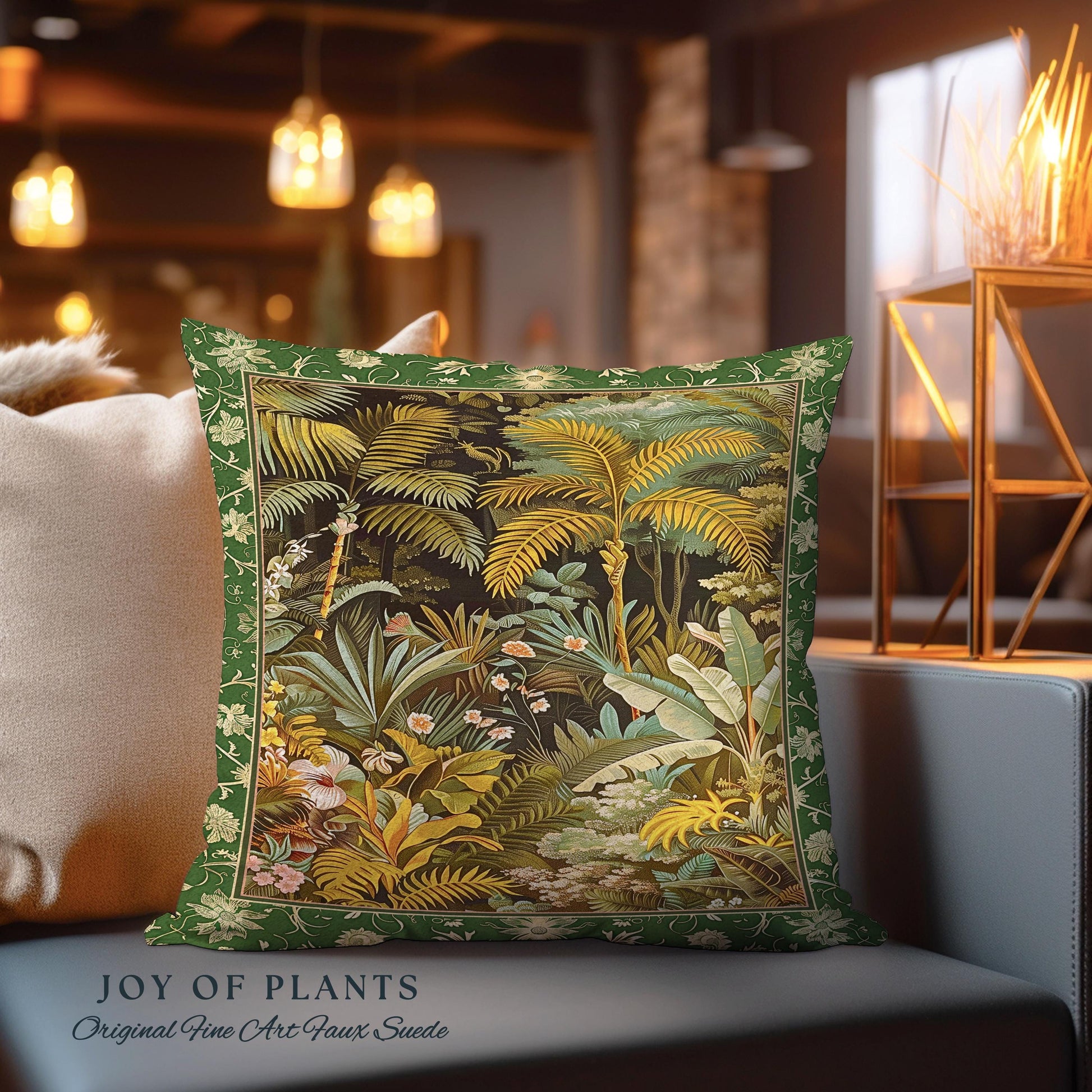 Maximalist Botanical Jungle Throw Pillow | Exotic Leaf Tropical Nature Theme Bedroom Decor Vintage Elegance Living Room Forest Cushion |