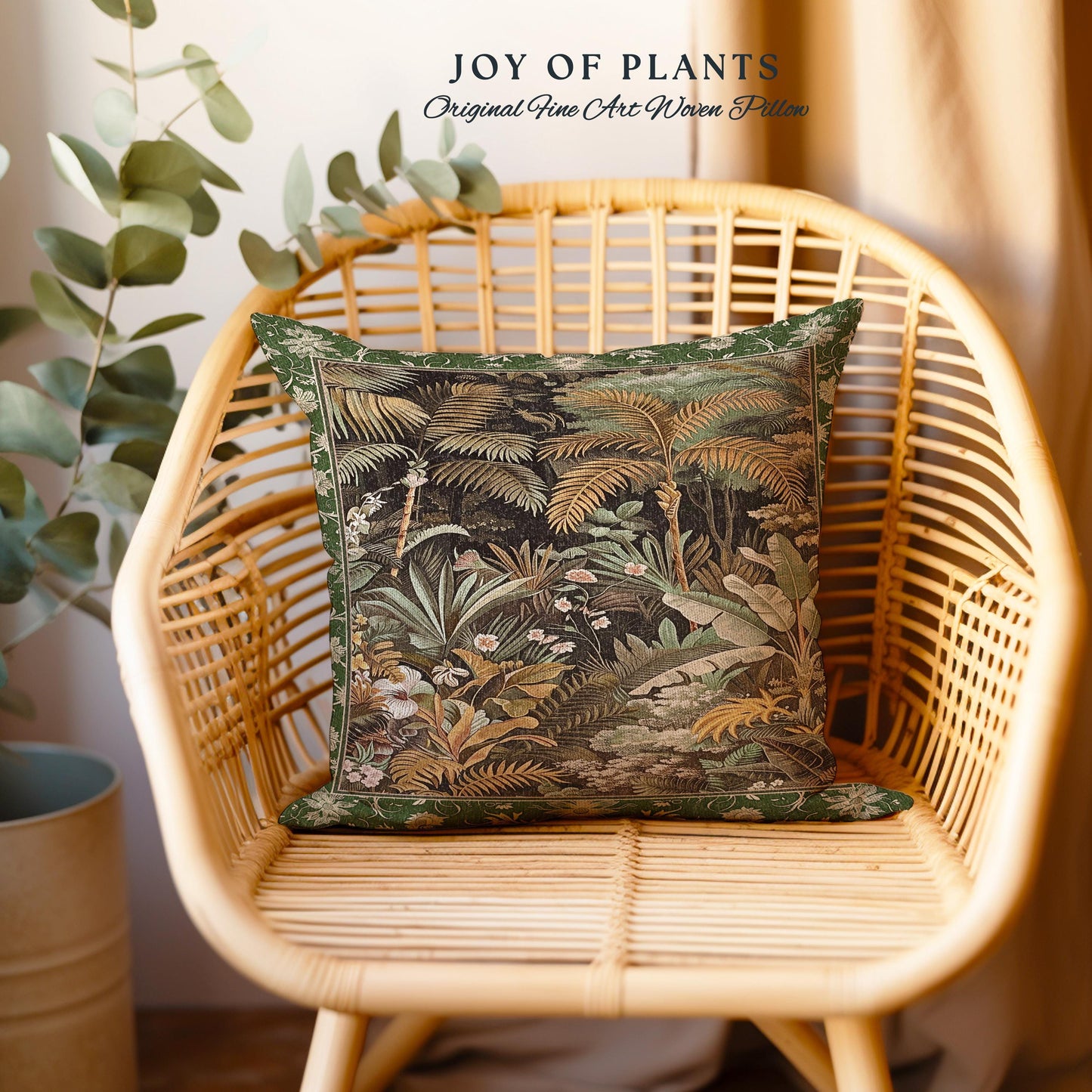 Maximalist Botanical Jungle Throw Pillow | Exotic Leaf Tropical Nature Theme Bedroom Decor Vintage Elegance Living Room Forest Cushion |