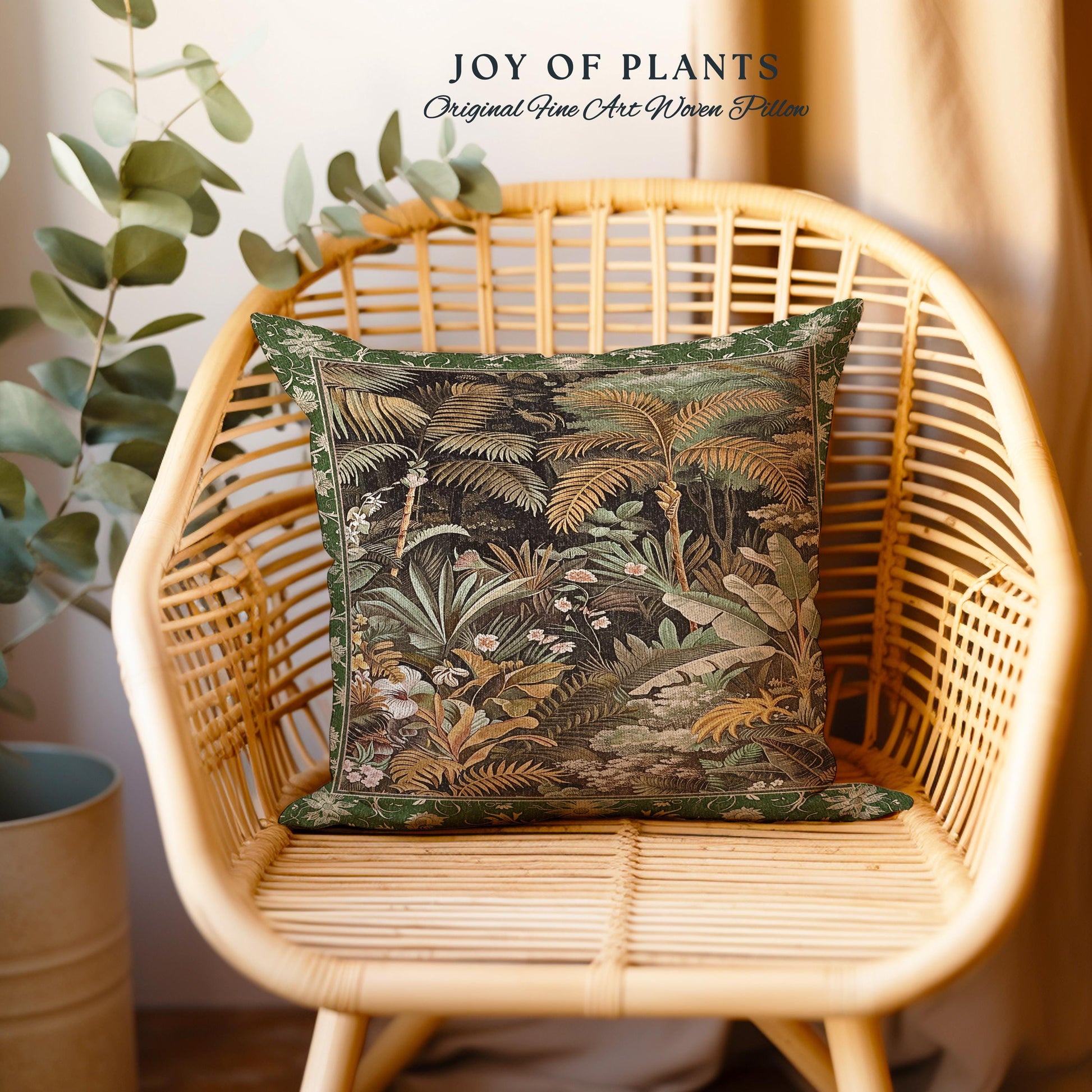 Maximalist Botanical Jungle Throw Pillow | Exotic Leaf Tropical Nature Theme Bedroom Decor Vintage Elegance Living Room Forest Cushion |