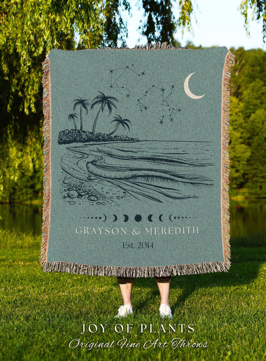 Beachy Couple Blanket Personalized | Custom Star Sign Landscape Wall Art Pastel Blue Celestial Aesthetic Zodiac Sign Our Constellation Sky |