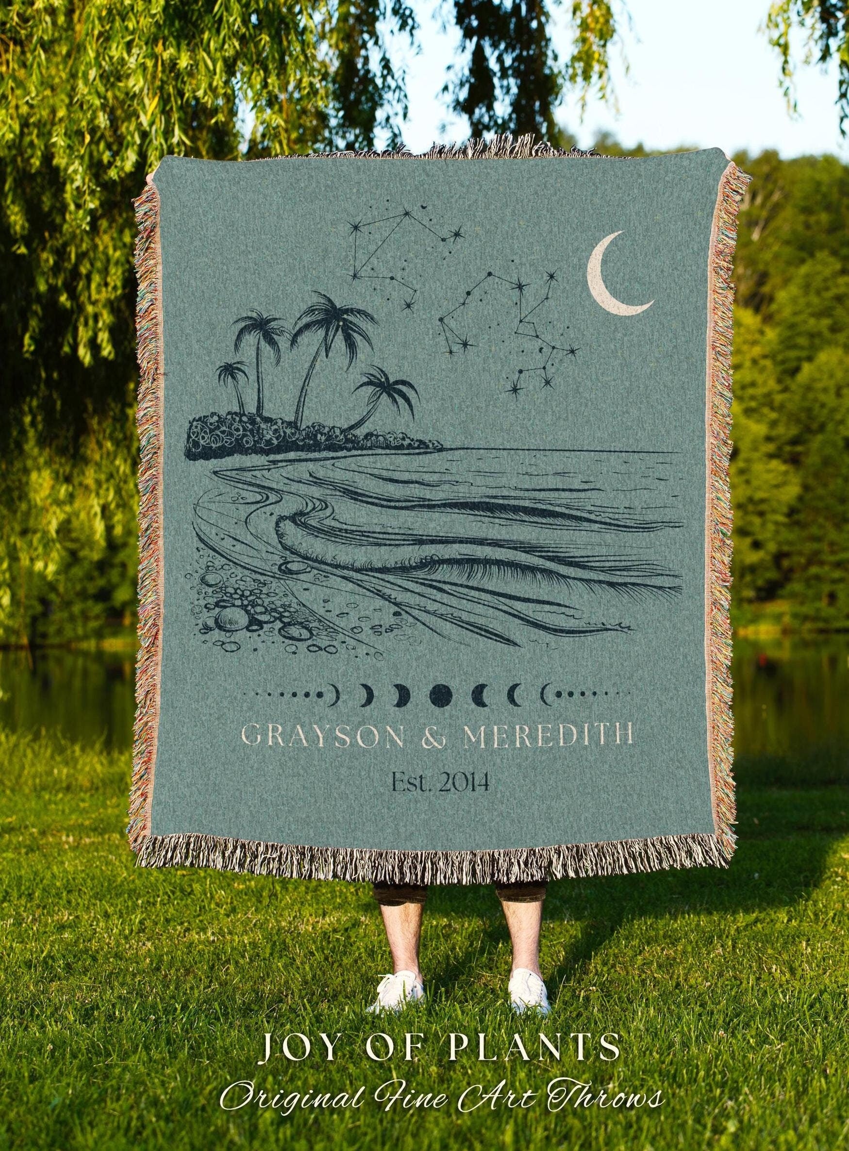 Beachy Couple Blanket Personalized | Custom Star Sign Landscape Wall Art Pastel Blue Celestial Aesthetic Zodiac Sign Our Constellation Sky |