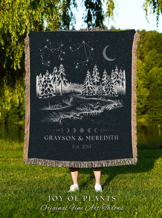 Woodland Night Sky Custom Blanket | Celestial Landscape Anniversary Wall Art Celestial Aesthetic Zodiac Sign Couples Custom Constellation |