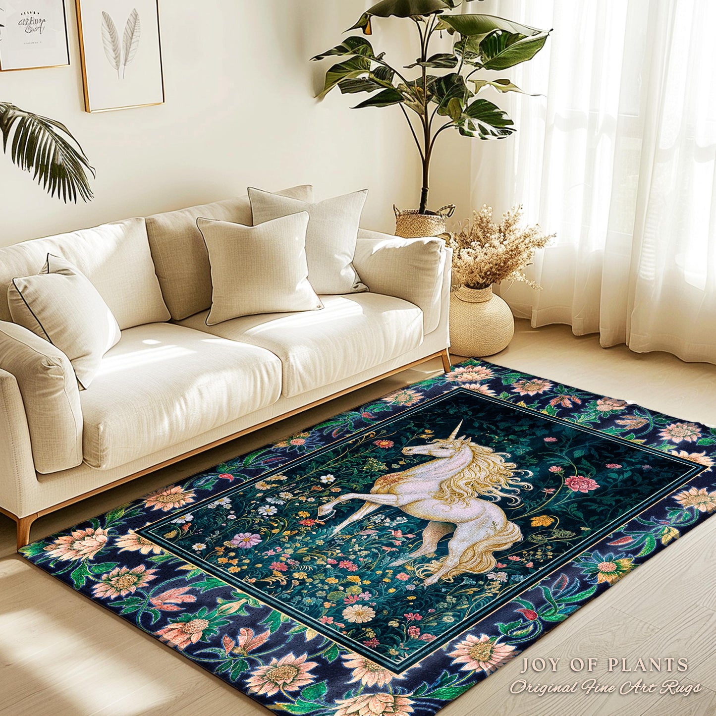 Storybook Elegance Magical Accent Rug | Unicorn Area Rug Dark Fairytale Gothic Maximalist Colorful Whimsical Victorian Fairycore Area Rug |
