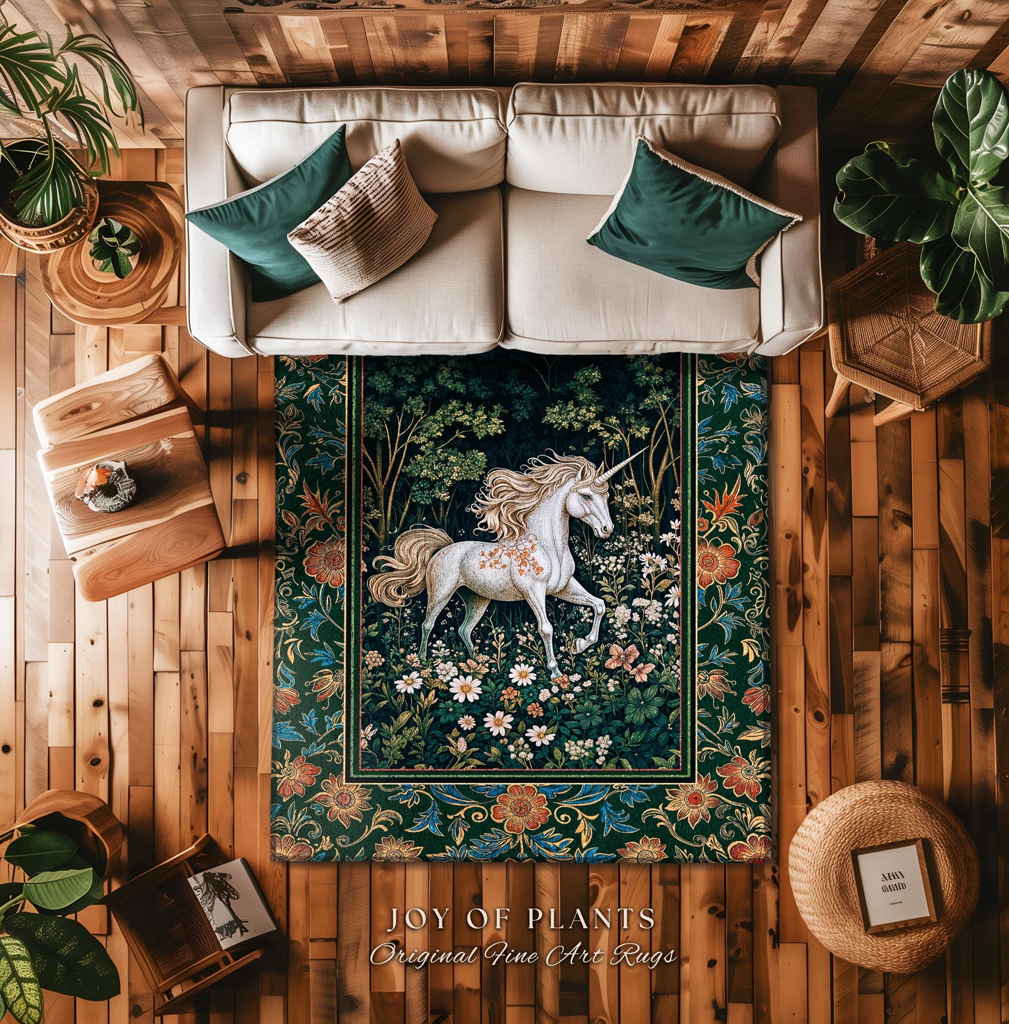 Storybook Aesthetic Mystic Unicorn Rug | Colorful Maximalist Area Rug Whimsical Victorian Fairycore Ethereal Bedroom Rug Medieval Woodland |