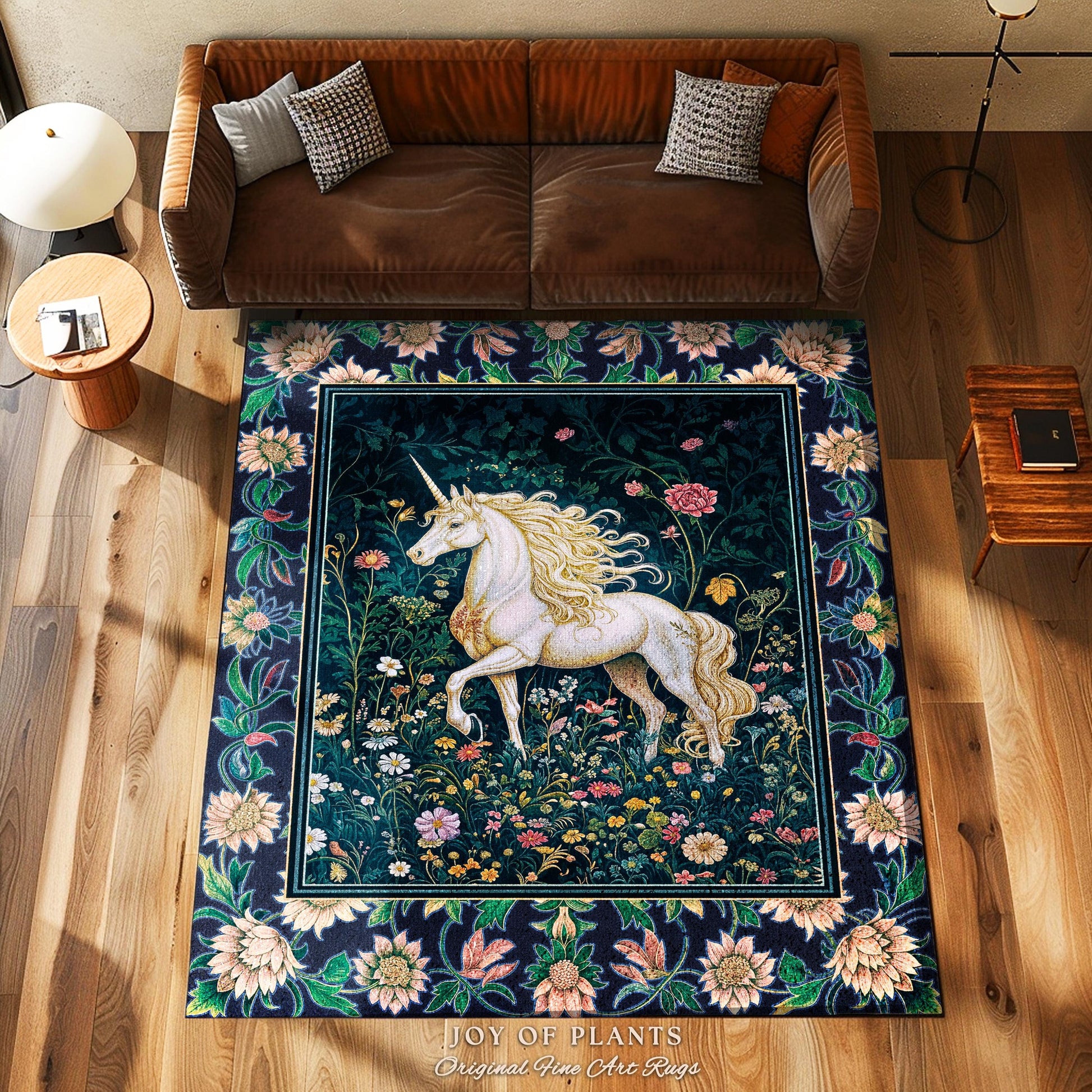 Storybook Elegance Magical Accent Rug | Unicorn Area Rug Dark Fairytale Gothic Maximalist Colorful Whimsical Victorian Fairycore Area Rug |