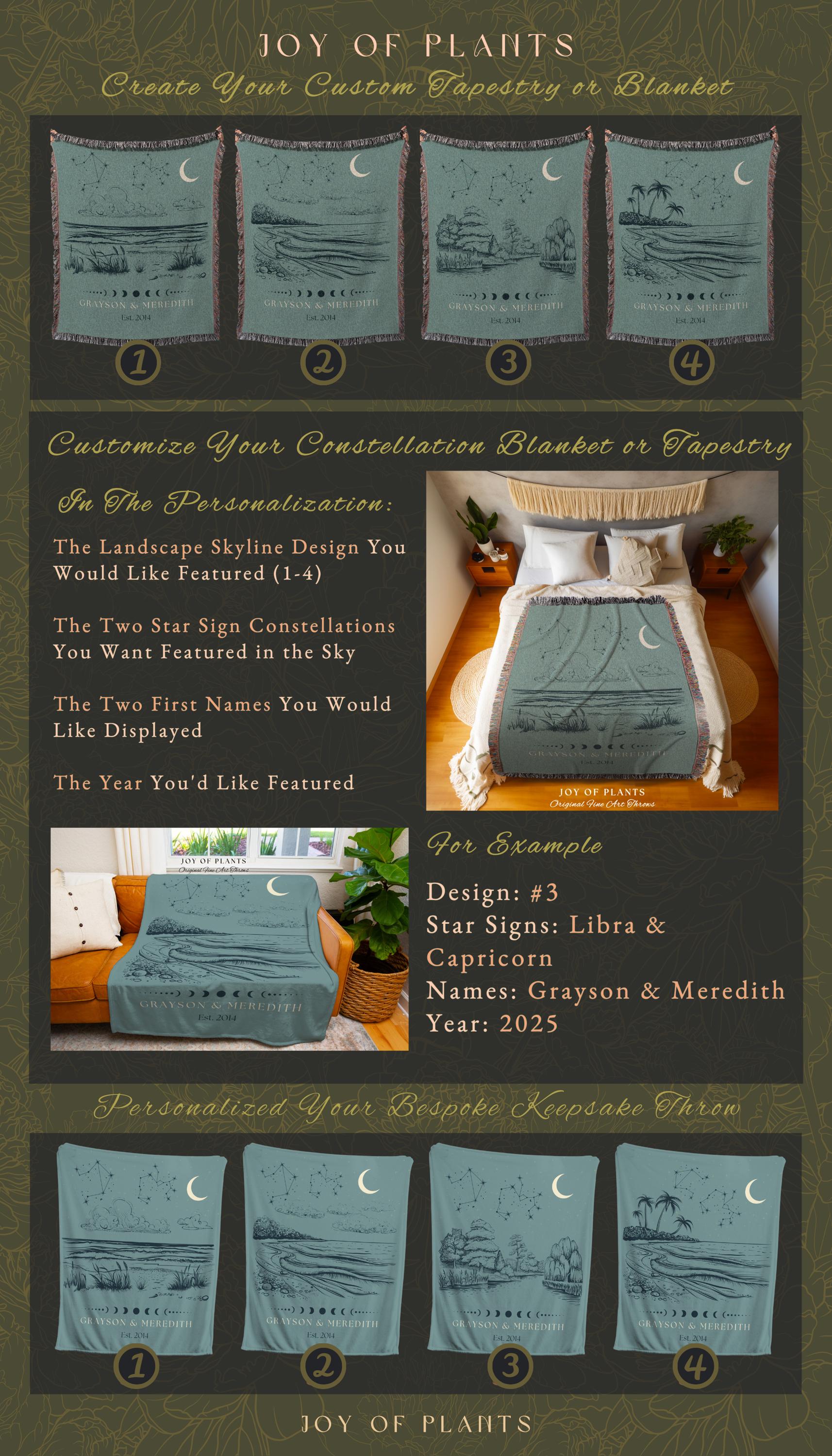 Beachy Couple Blanket Personalized | Custom Star Sign Landscape Wall Art Pastel Blue Celestial Aesthetic Zodiac Sign Our Constellation Sky |