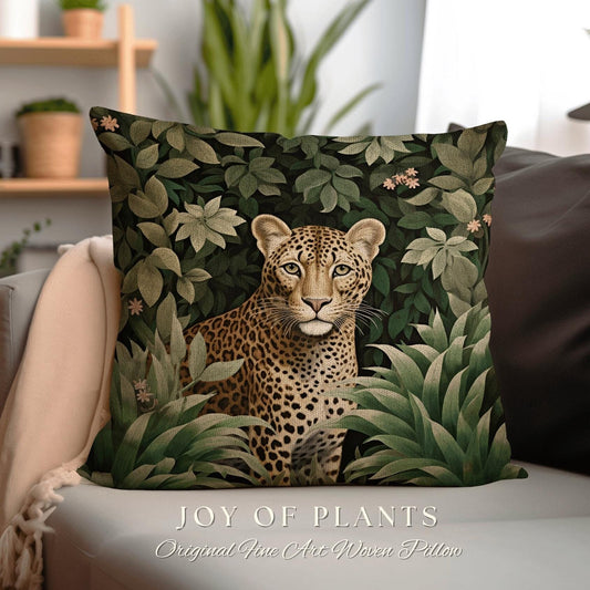 Jungle Pillow Leopard Decor | William Morris Inspired Pillow Woodland Decor Pillow Maximalist Decor Throw Pillow Botanical Leopard Pillow |