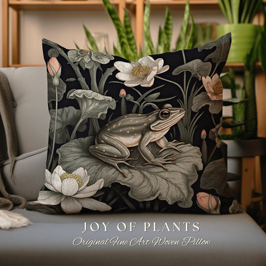Woodland Cottagecore Frog Pillow Woven | Botanical William Morris Inspired Pillow Botanical Decor Pillow Home Decor Throw Pillow Frog Decor