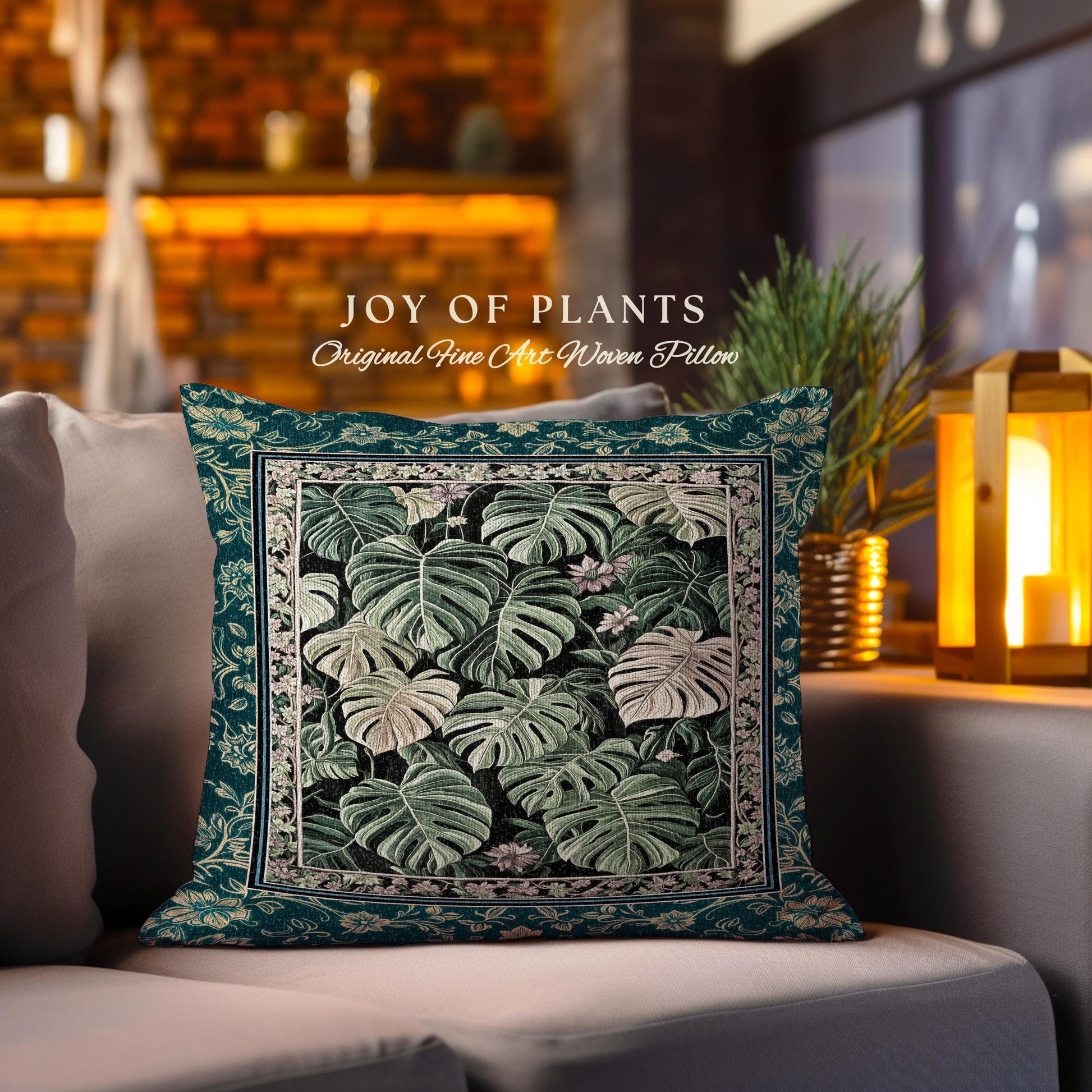 Monstera Tapestry Pillow Unique | Herbology Cushion Dark Cottagecore Tropical Aesthetic Dark Floral Houseplant Botanical Woven Throw Pillow
