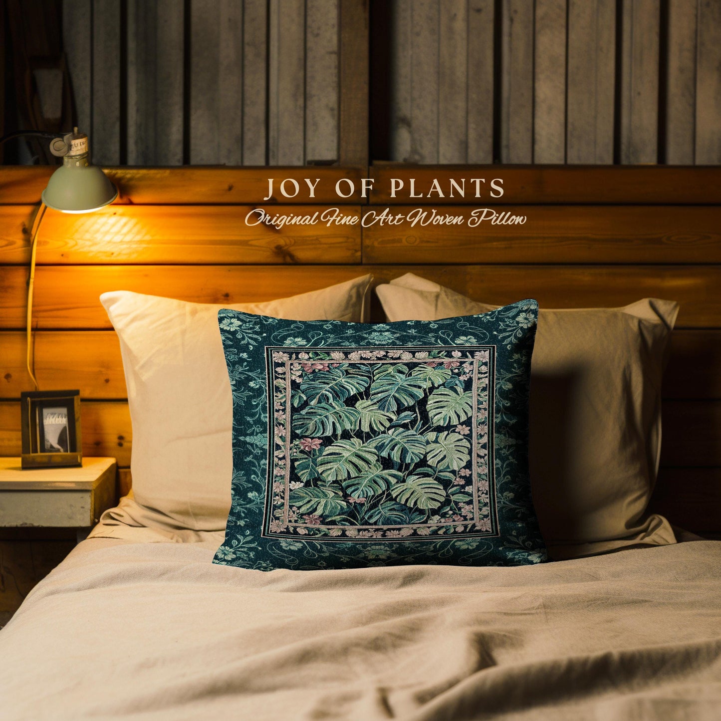 Dark Woodland Maximalist Monstera Pillow | Tropigoth Botanical Bedroom Houseplant Lover Bedding Forestcore Aesthetic Woven Tapestry Pillow |