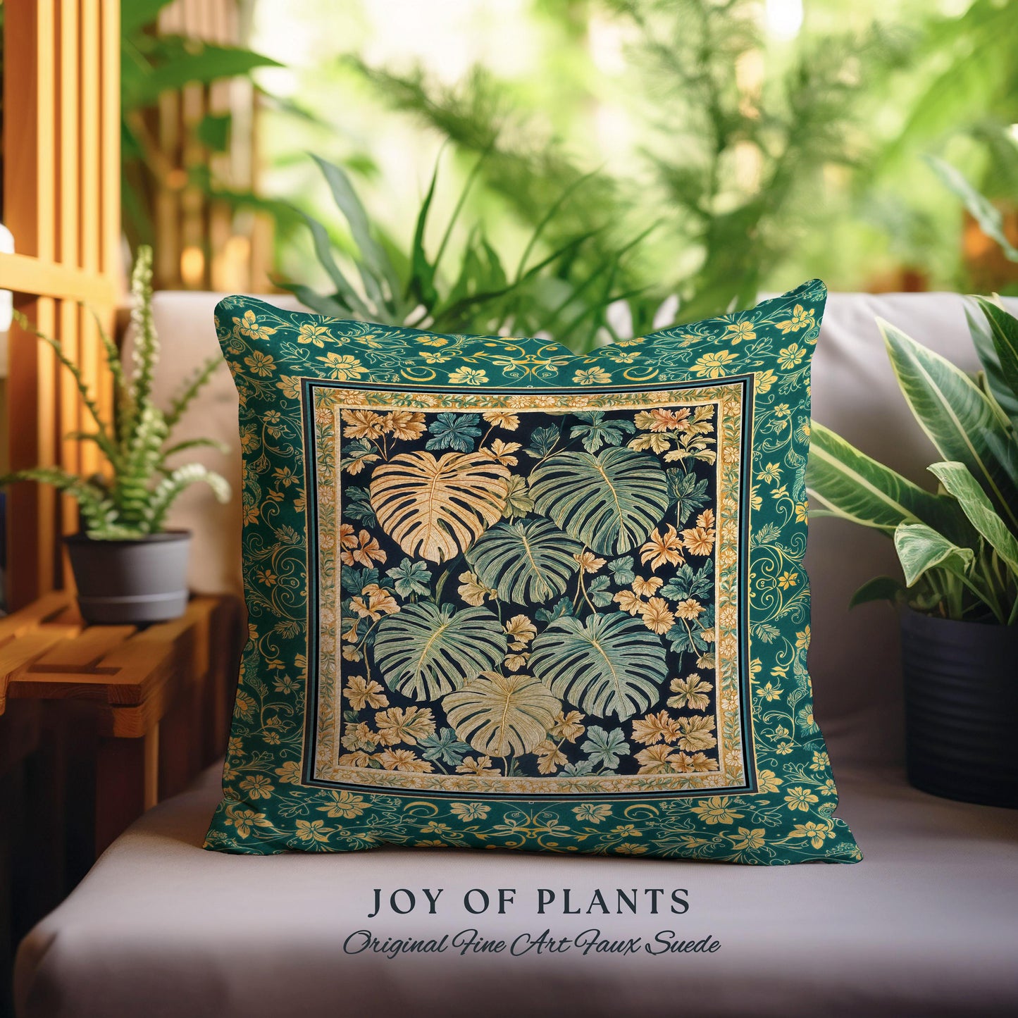 Enchanted Grove Botanical Woven Pillow | Forestcore Home Decor Cottagecore Maximalist Pillow Whimsical Monstera Vibes Trendy Bedroom Artwork