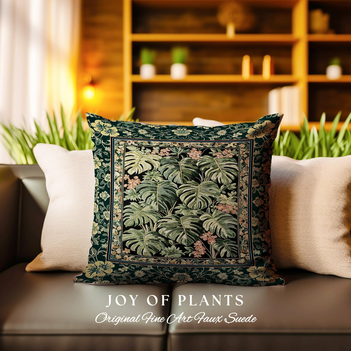 Verdant Flora Jungle Leaves Pillow | Maximalist Forestcore Tapestry Cushion Woven Whimsical Plant Themed Cottagecore Inspired Home Decor |