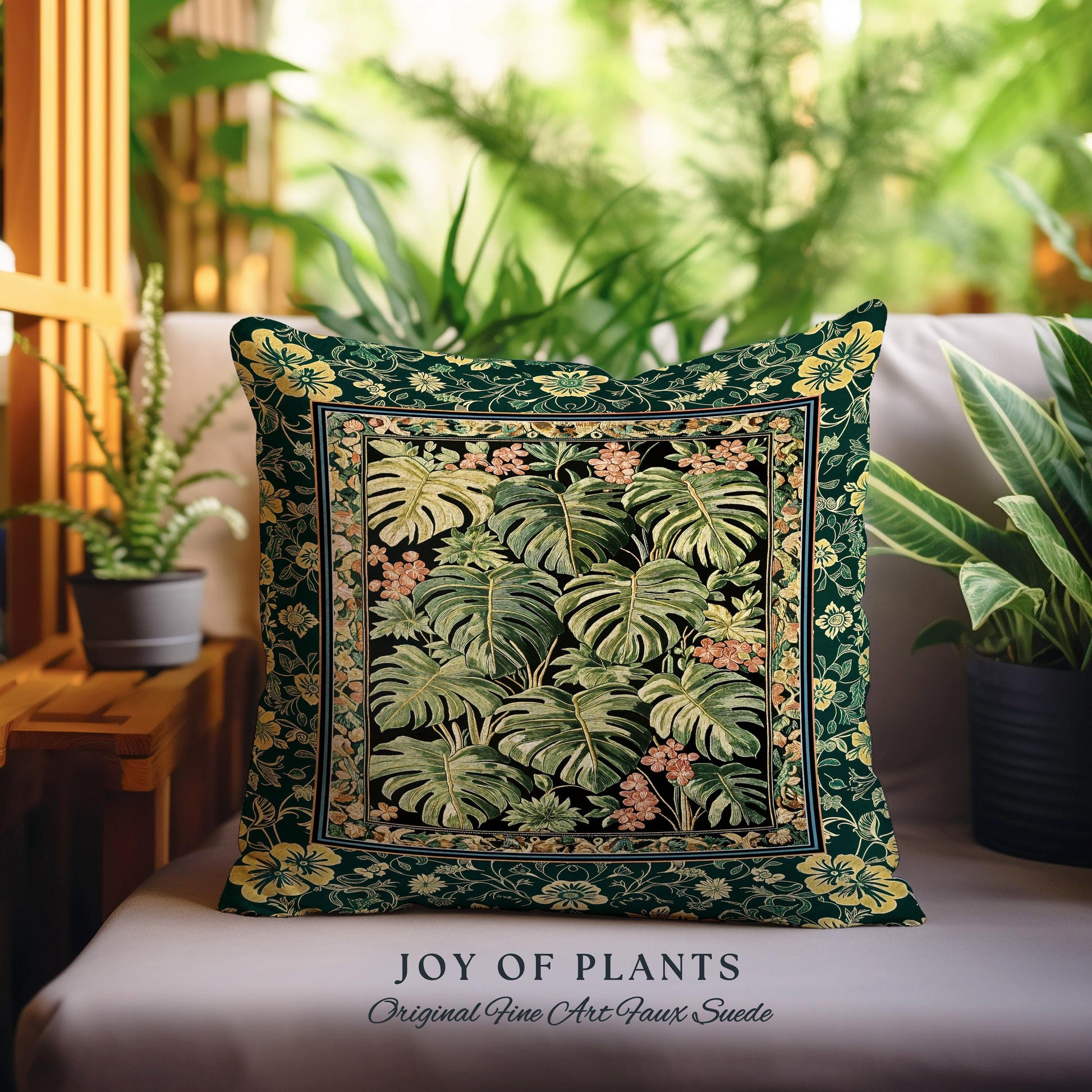 Verdant Flora Jungle Leaves Pillow | Maximalist Forestcore Tapestry Cushion Woven Whimsical Plant Themed Cottagecore Inspired Home Decor |