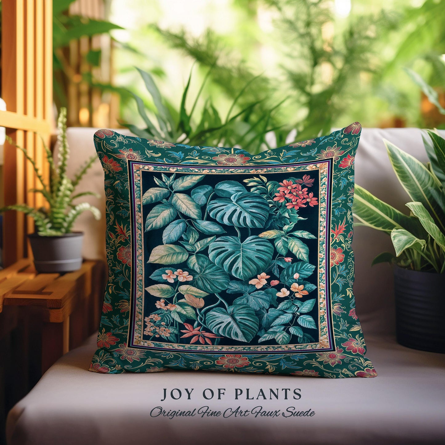 Elegant Botanicals Dark Forestcore Pillow | Woodland Fairycore Tapestry Pillow Woven Cushion Dark Cottagecore Vintage Moody Bedroom Teal |