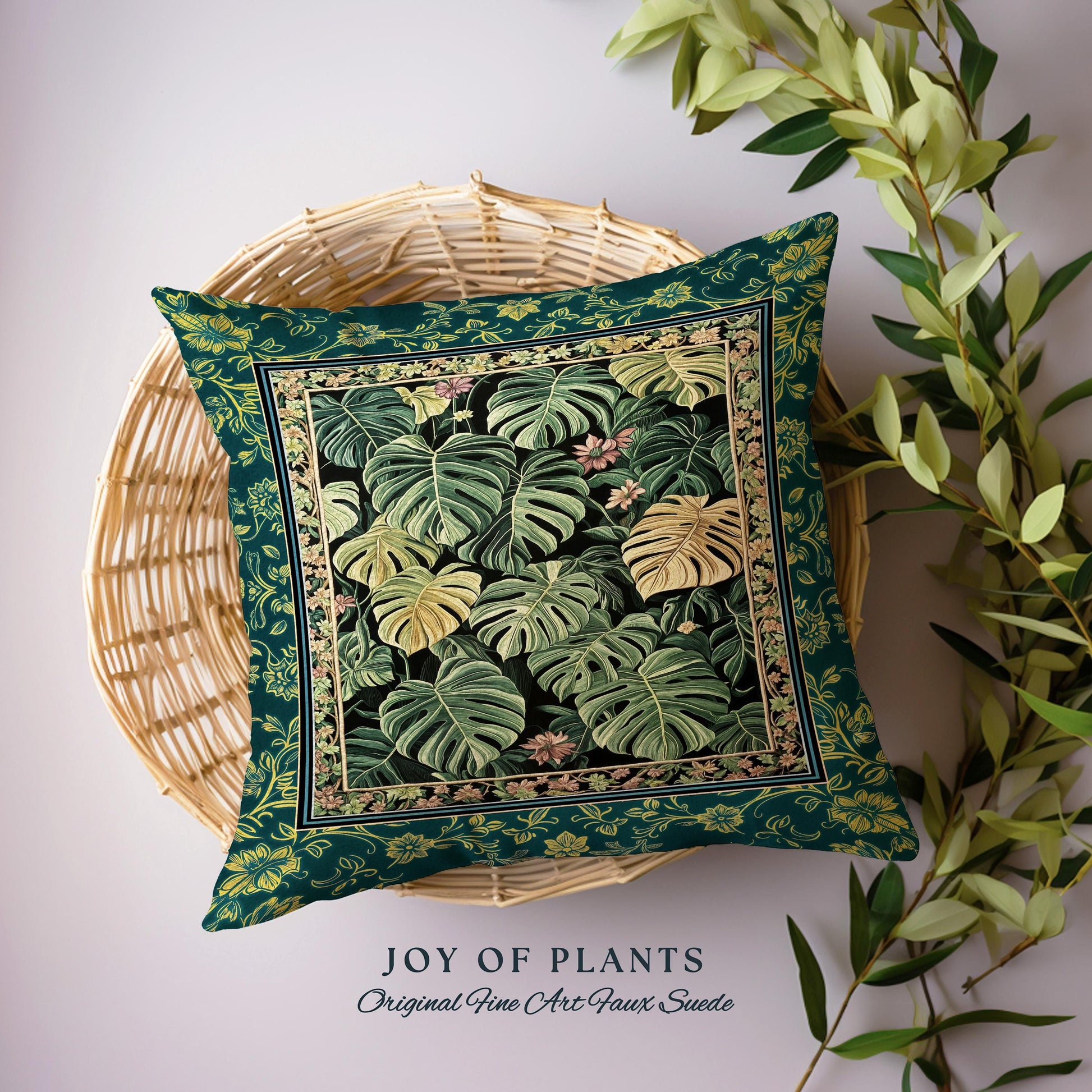 Monstera Tapestry Pillow Unique | Herbology Cushion Dark Cottagecore Tropical Aesthetic Dark Floral Houseplant Botanical Woven Throw Pillow