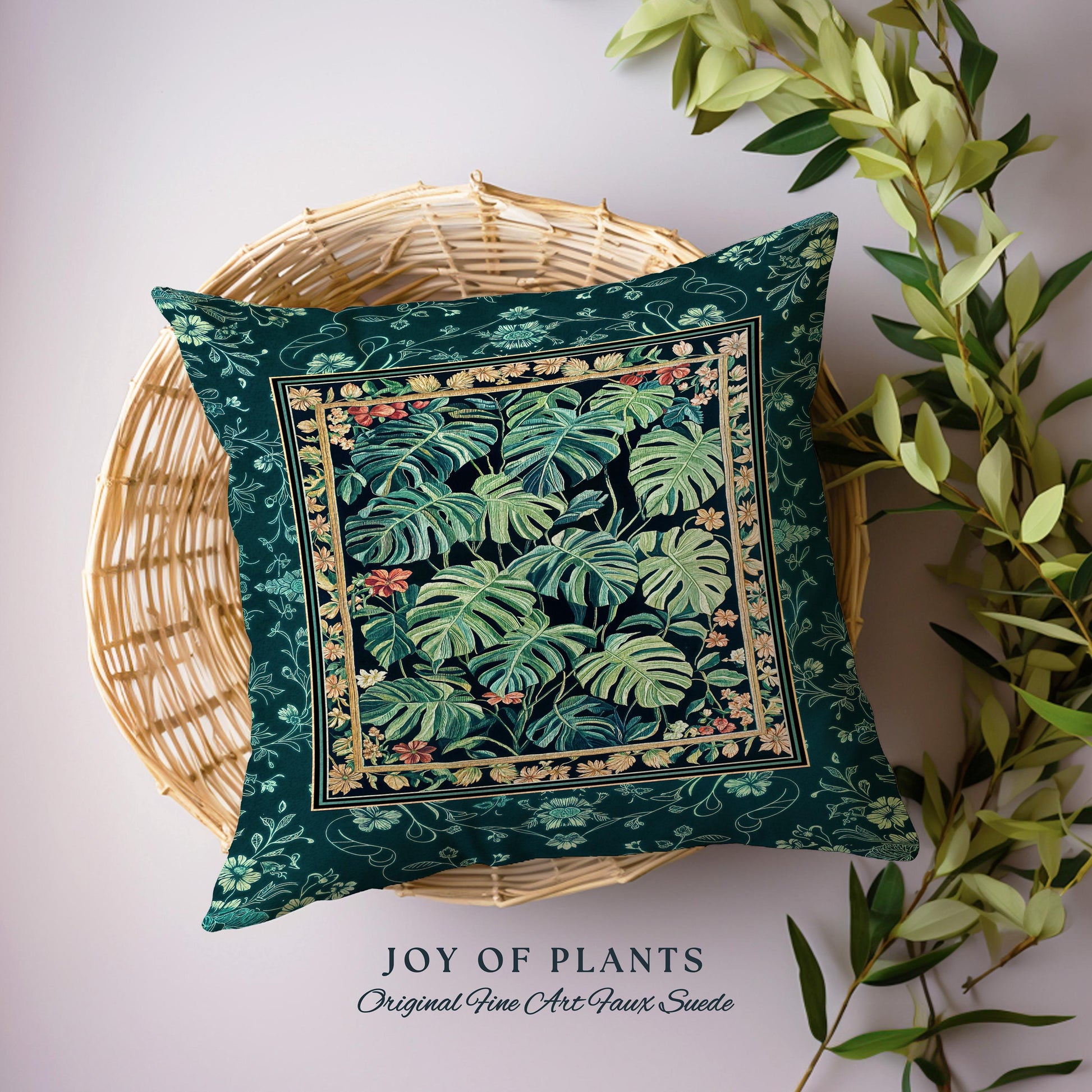 Dark Woodland Maximalist Monstera Pillow | Tropigoth Botanical Bedroom Houseplant Lover Bedding Forestcore Aesthetic Woven Tapestry Pillow |