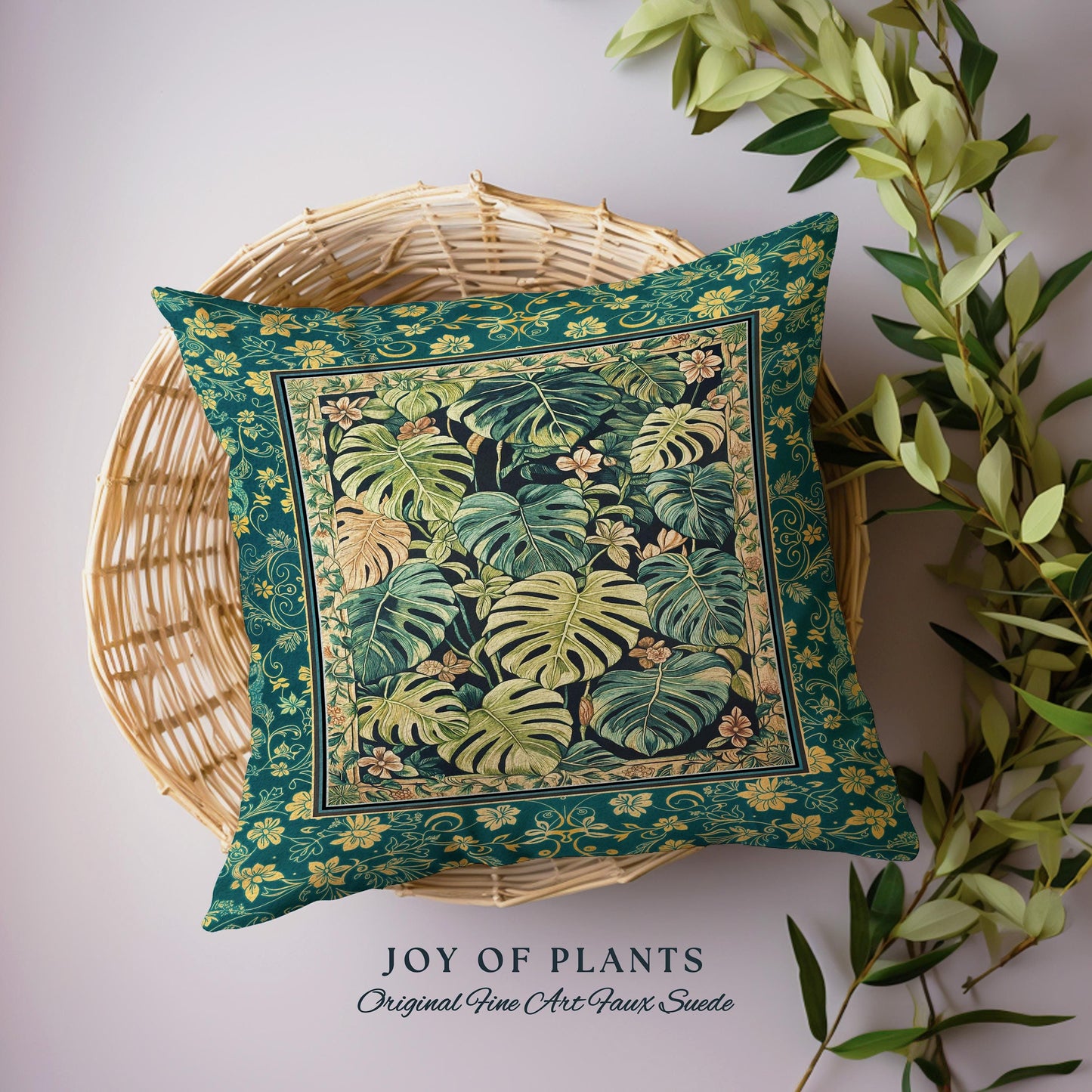 Cozy Plant Room Throw Pillow | Jungle Vibes Dark Academia Woven Cushion Houseplant Lover Housewarming Gift Whimsigoth Eclectic Bedroom |