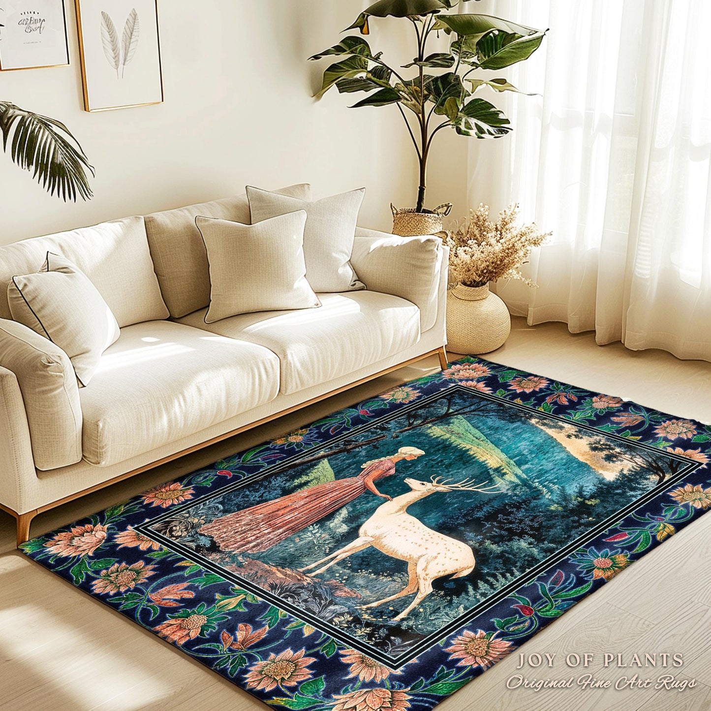 Victorian Floral Fantasy Area Rug | Ornate Botanical Landscape Accent Rug Maximalist Gothic Folklore Whimsical Bedroom Carpet Elven Princess