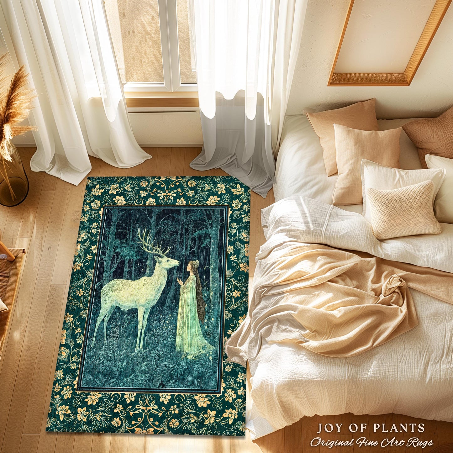Medieval Princess Woodland Magic Rug | Ancient Spirits Ethereal Forest Area Rug Mystic Woods Folklore Home Accent Elegant Cottagecore Decor