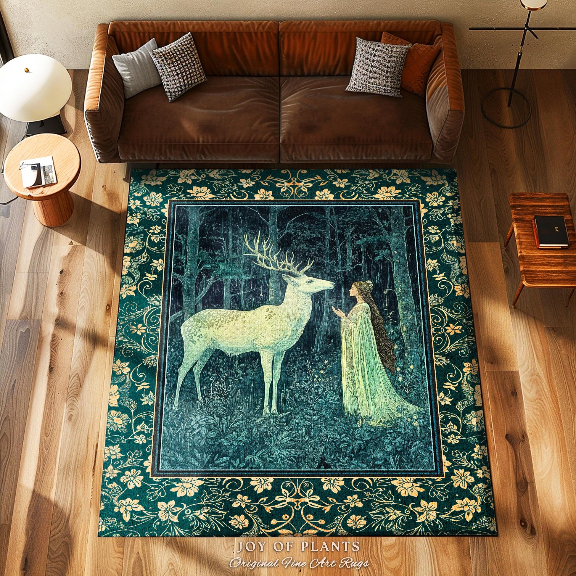 Medieval Princess Woodland Magic Rug | Ancient Spirits Ethereal Forest Area Rug Mystic Woods Folklore Home Accent Elegant Cottagecore Decor