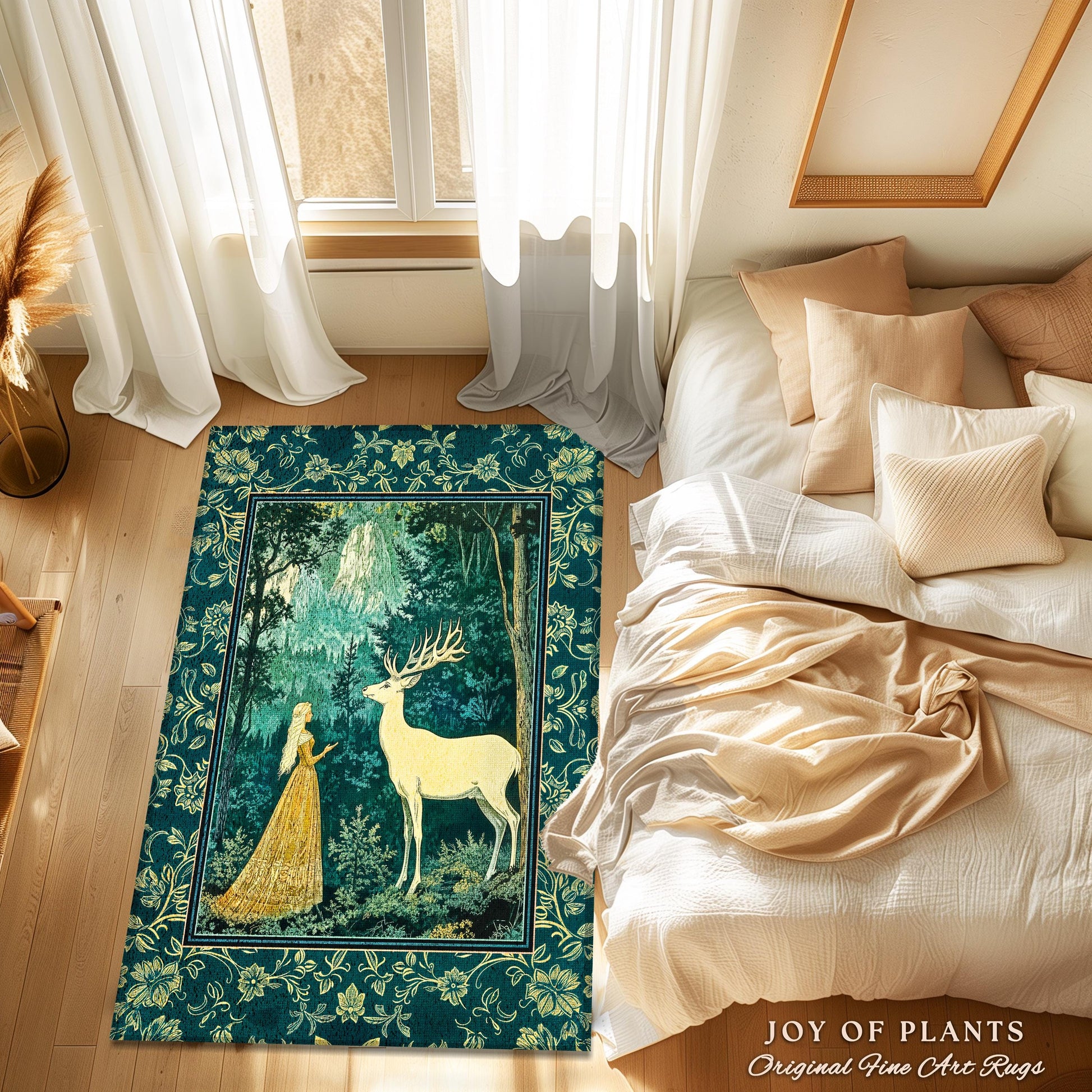 Mystic Animal Guardian Area Rug | Fairy Forest Ethereal Woods Folklore Accent Rug Enchanted Cottagecore Bedroom Carpet Magical Deer Spirit |